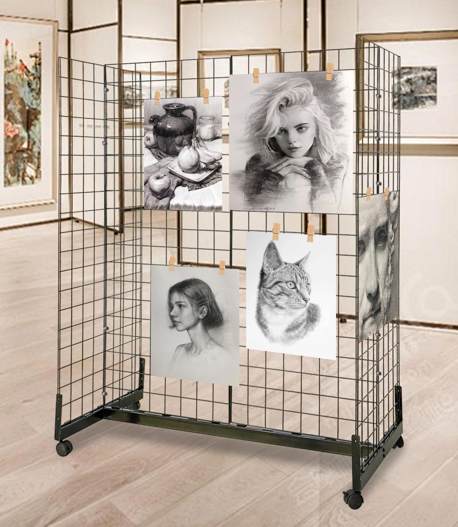 5' x 2' Metal Grid Wall Shelf Display Stand with Rolling Base - Detachable Gridwall Panels for Retail Store, Boutique & Trade Show Displays - Perfect for Clothing, Jewelry & Accessories Organization