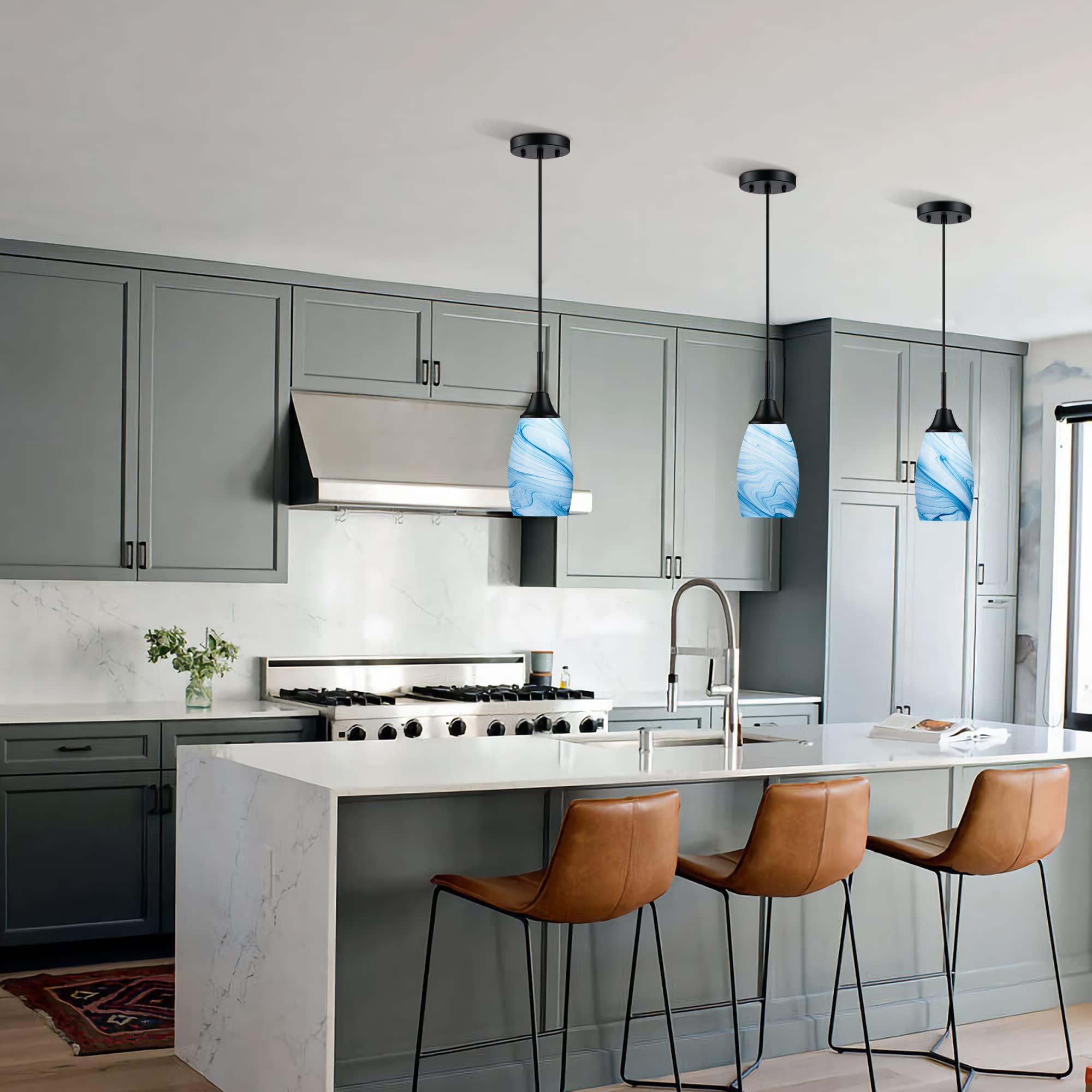 Viinew 3-Pack Mini Blue Marble Glass Pendant Light - 4.72