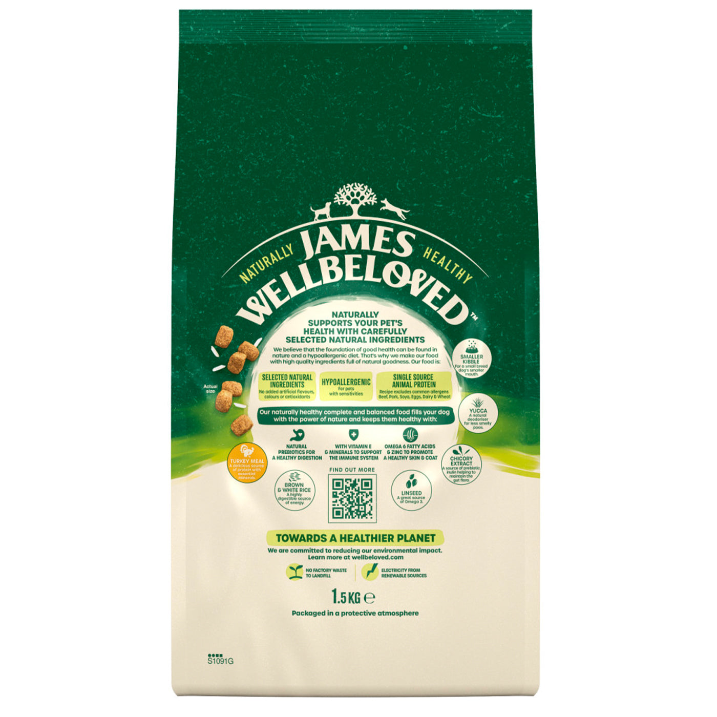 James Wellbeloved Turkey & Rice Adult Small Breed Dog Food - Grain-Free, Hypoallergenic Dry Kibble for Sensitive Stomachs - Perfect for Indoor & Active Small Dogs
