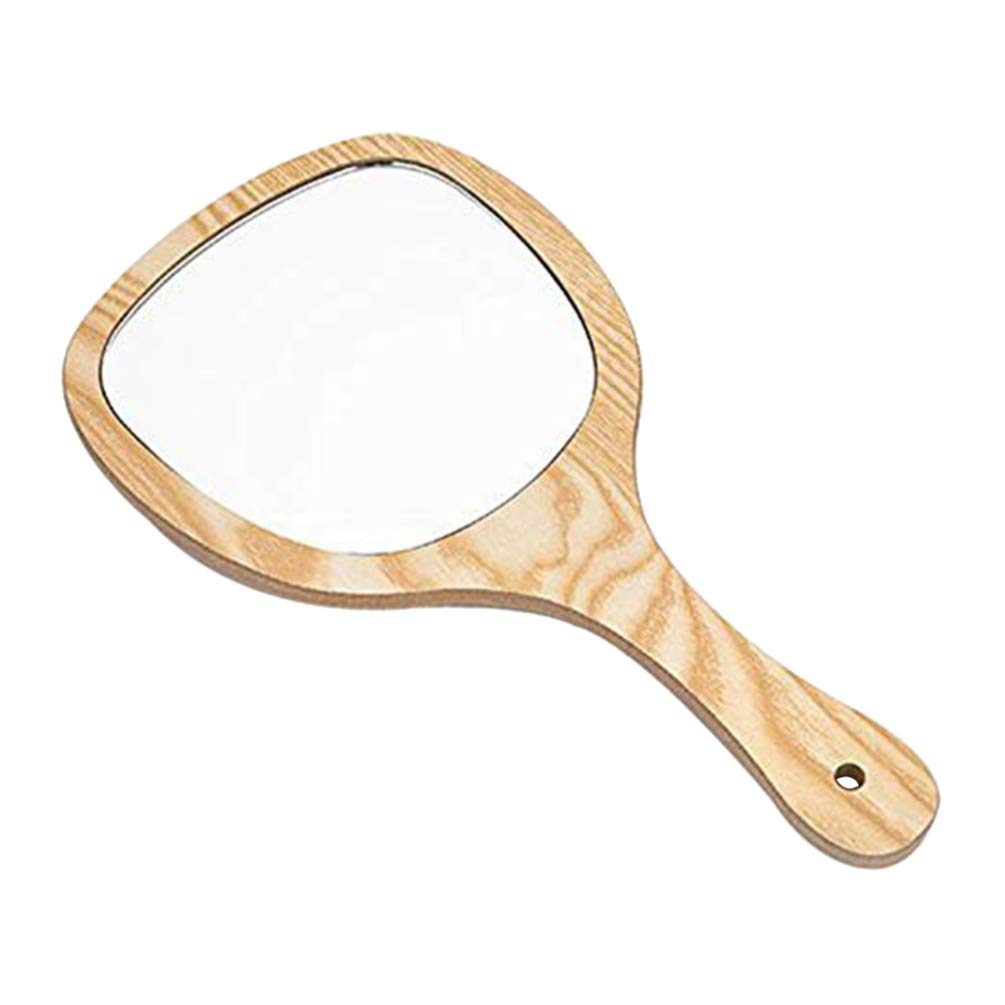 FRCOLOR Handmade Wooden Handle Mirror - Round Cosmetic Mirror with Natural Wood Frame | Portable Handheld Vanity Mirror for Women's Makeup, Dressing Table & Travel | Perfect for Home, Bathroom & On-the-Go Beauty Routine