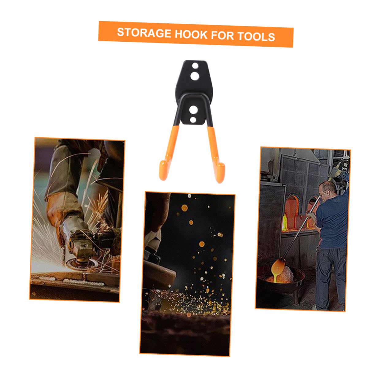 4-Pack Heavy Duty Orange Metal Wall Hooks with Anti-Slip Coating - Sturdy Garage Storage Hangers for Tools, Hats, Coats & Home Organization (Perfect for Workshop, Shed, Entryway & Closet)