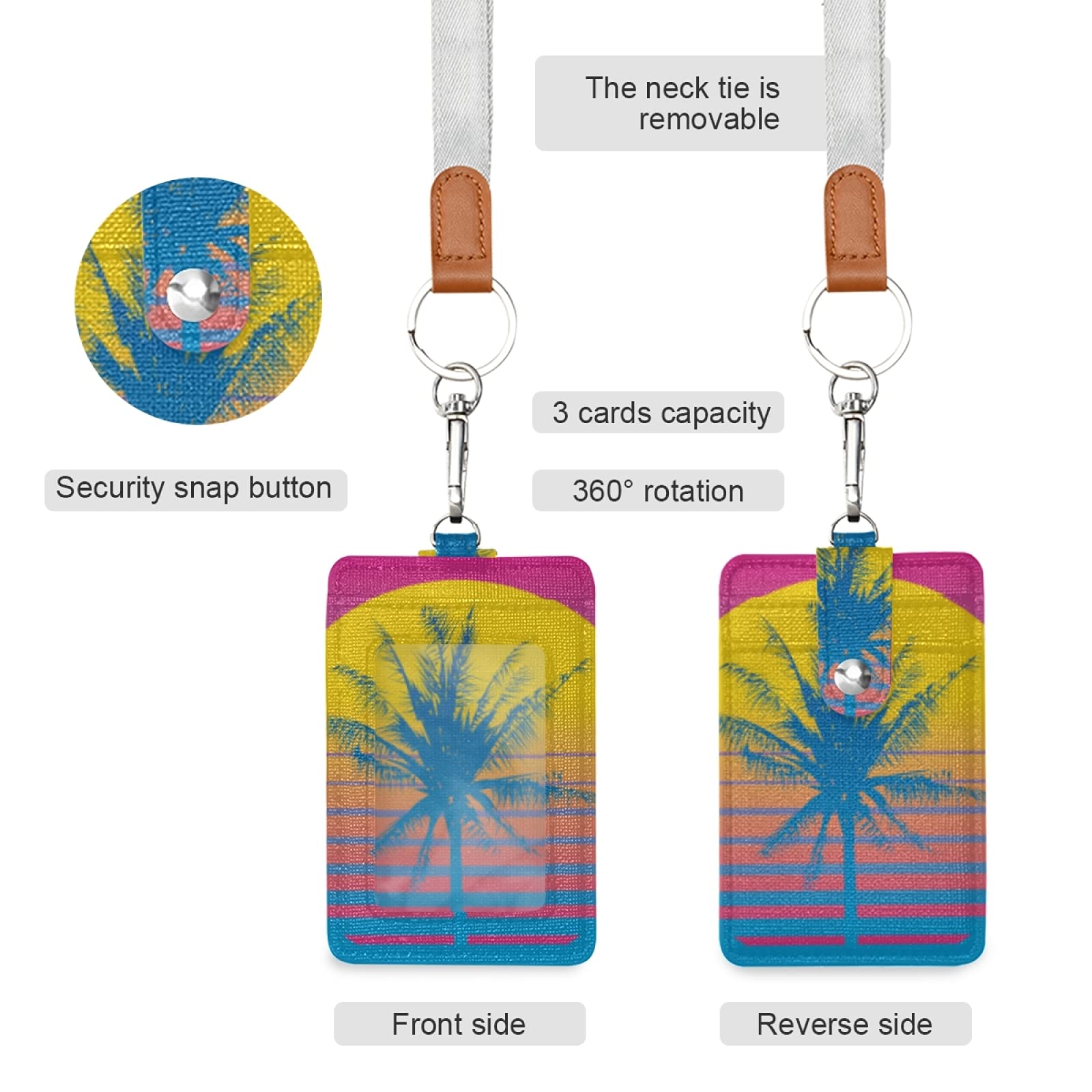Retro Vertical Leather ID Badge Holder with Lanyard - Office & School Use