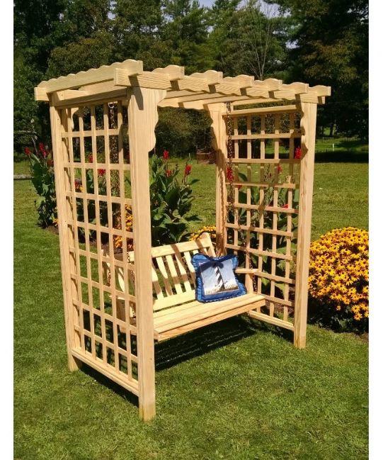 Amish Handcrafted Pine Lexington Arbor & Swing - Rustic Outdoor Garden Bench for Relaxing in Your Backyard or Patio