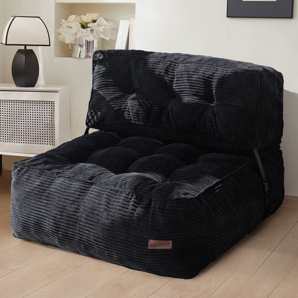 MAXYOYO Floor Sofa Bean Bag Couch - Ultra Comfortable Portable Lounger with Back Support | Corded Sofa for Living Room, Bedroom & Dorm | Perfect for Relaxing, Gaming & Movie Nights - Black