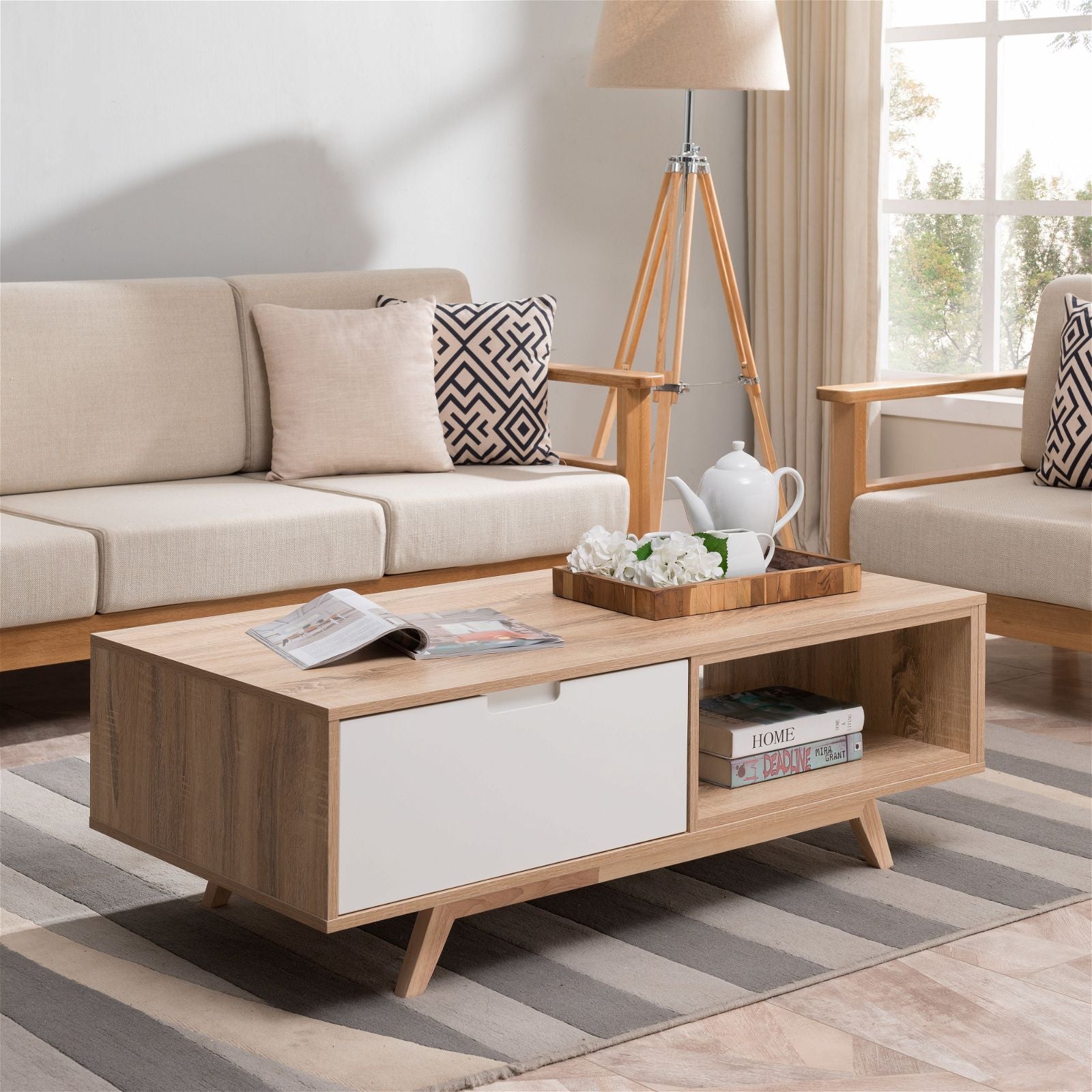 Stylish Tuscany Coffee Table 1200mm - Solid Oak Wood with White Finish by Criterion | Perfect for Living Room, Lounge & Home Decor