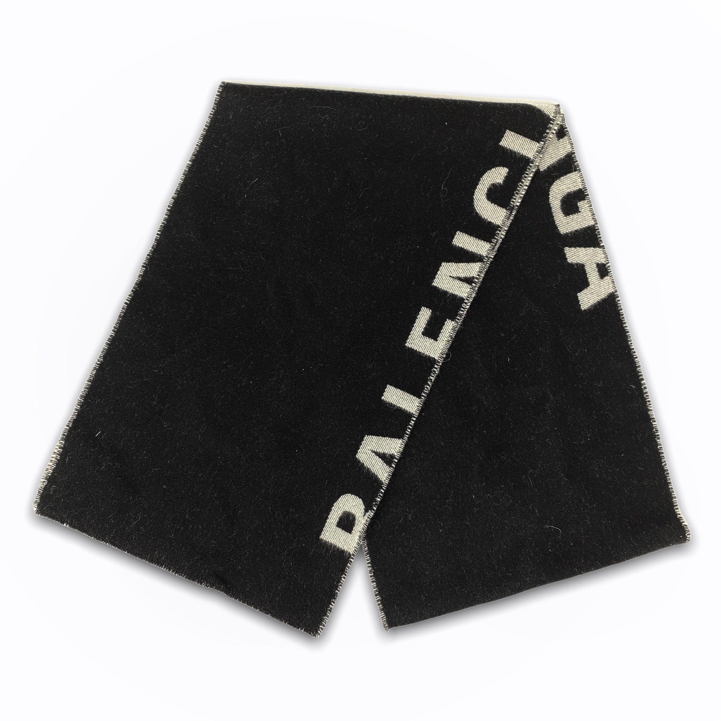 Balenciaga Black Wool Scarf with Logo - Luxury Winter Fashion Accessory for Men & Women - Perfect for Cold Weather & Stylish Outfits