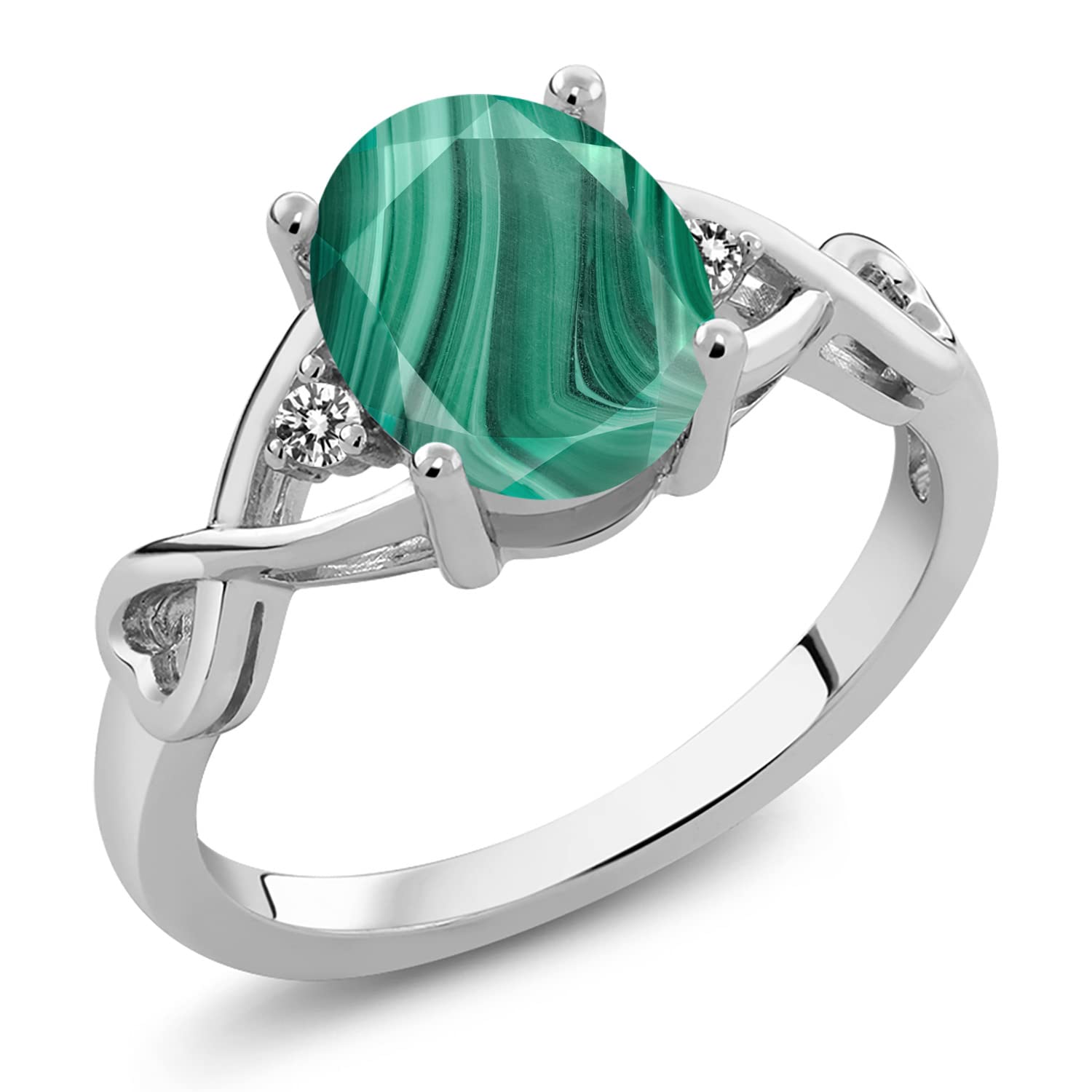 2.56 Ct Oval Green Malachite & White Diamond Sterling Silver Ring for Women | 925 Silver Engagement Ring | Gem Stone King | Perfect for Weddings, Anniversaries & Special Occasions