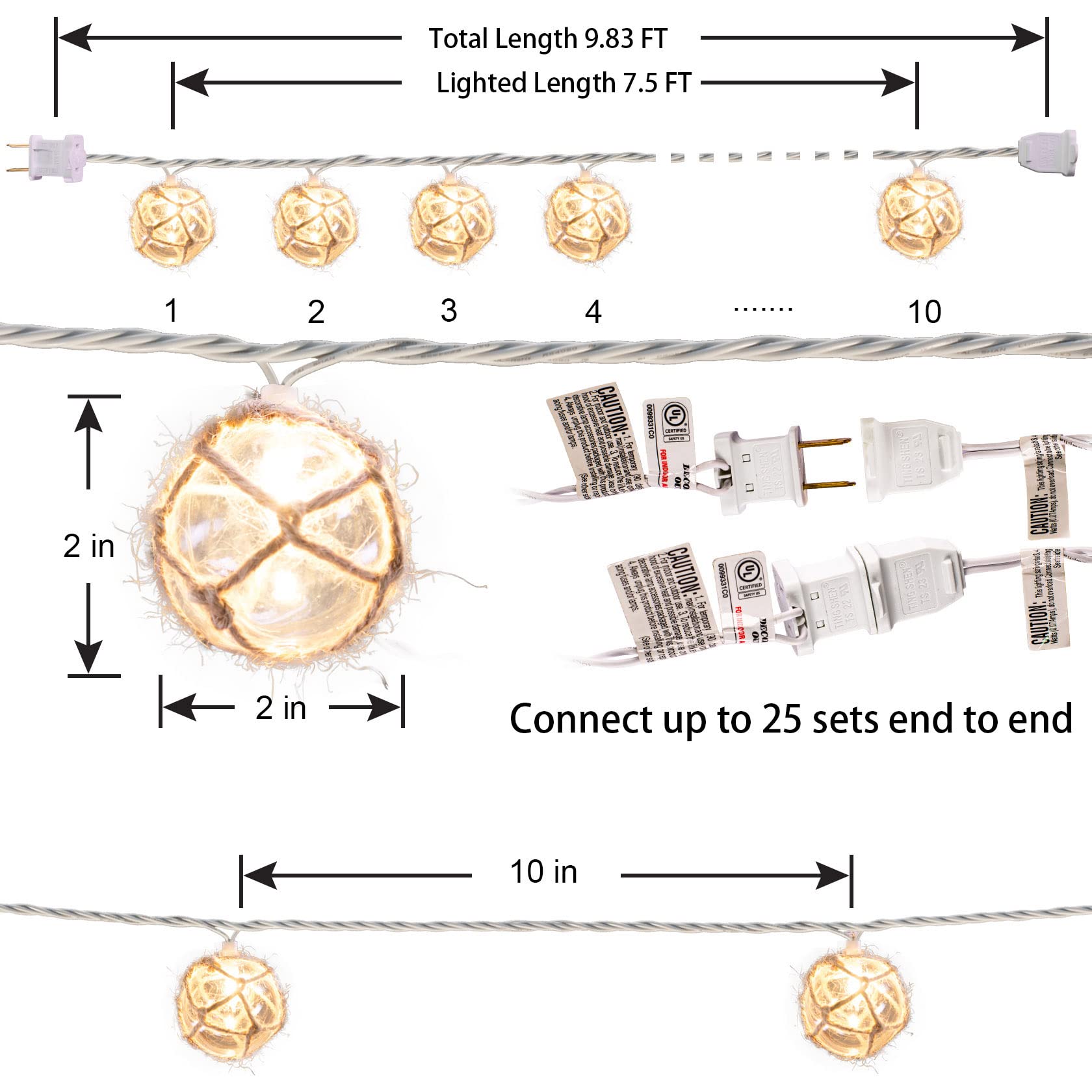 Nautical Fish Float String Lights - Set of 10 Clear G50 Ball Lights for Outdoor & Indoor Decor | Perfect for Beach Parties, Patio Lighting, and Wall Decorations