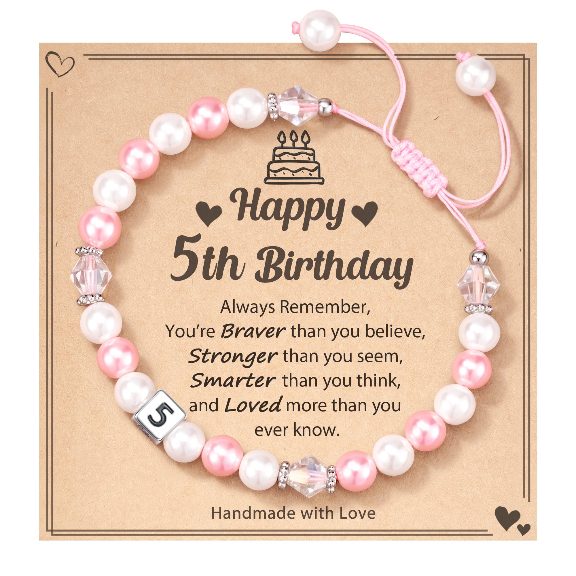 POWWA Adjustable Pink & White Pearl Bracelet for Girls - Perfect 1st to 8th Birthday Gift for Daughter, Niece, Granddaughter | Elegant Jewelry for Parties, School, Special Occasions