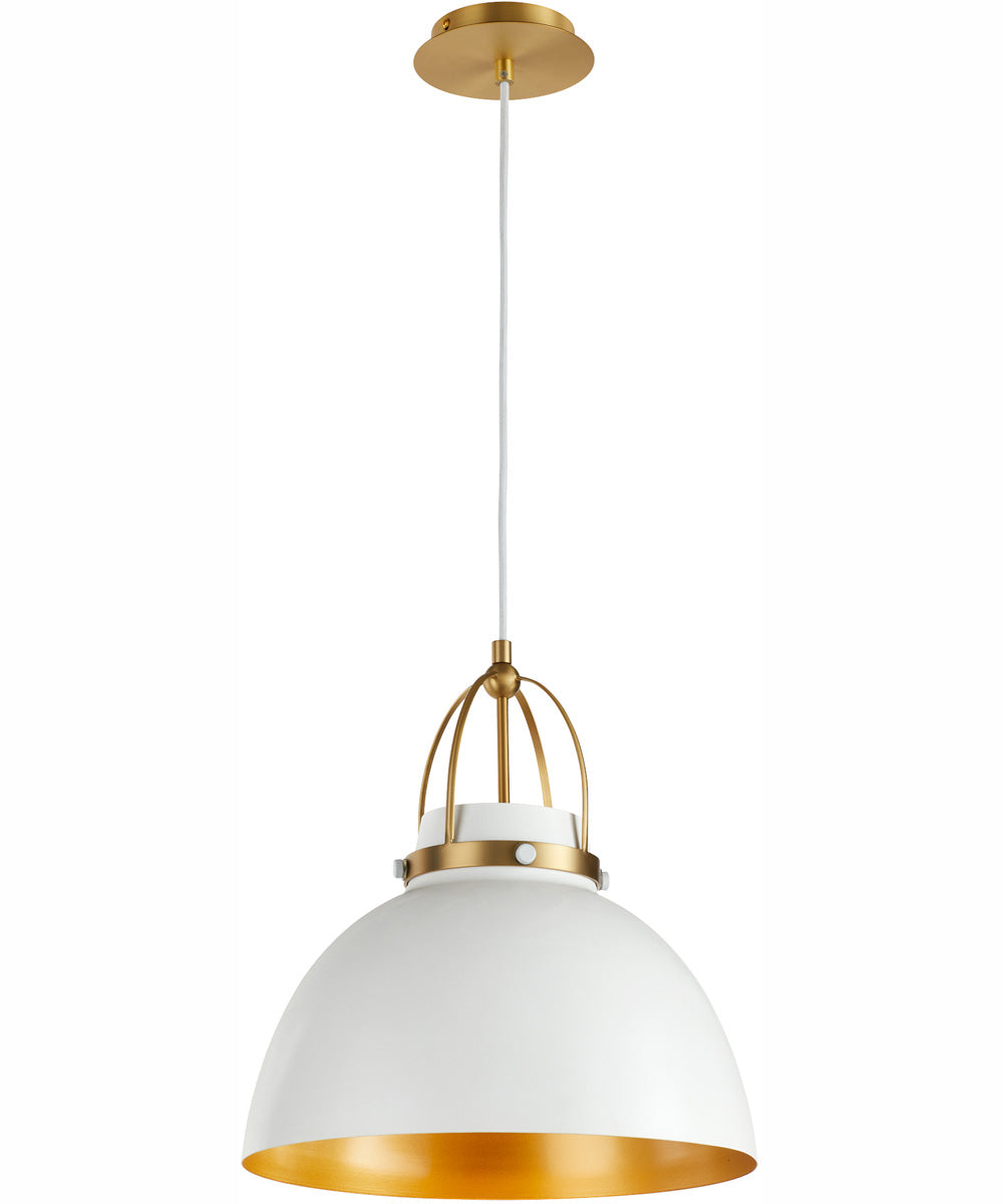 1 Light Pendant Studio White with Aged Brass Finish - Modern Ceiling Light Fixture for Kitchen Island, Dining Room or Bedroom Lighting