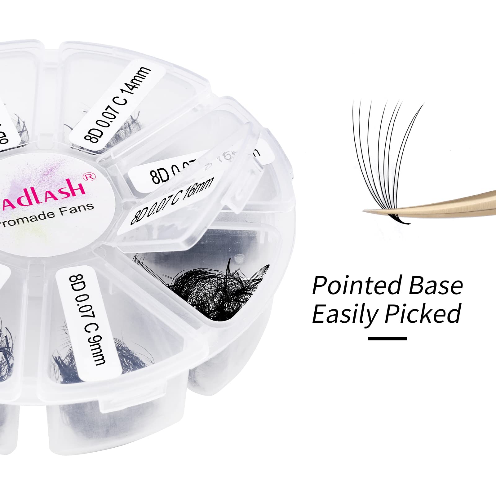 1000pcs Premium Handmade Volume Eyelash Extensions - 8D-0.07C Mixed Lengths (9-16mm) Pointed Base Loose Fans for Professional Salon & DIY Lash Artists | Perfect for Bridal, Party & Special Occasion Makeup