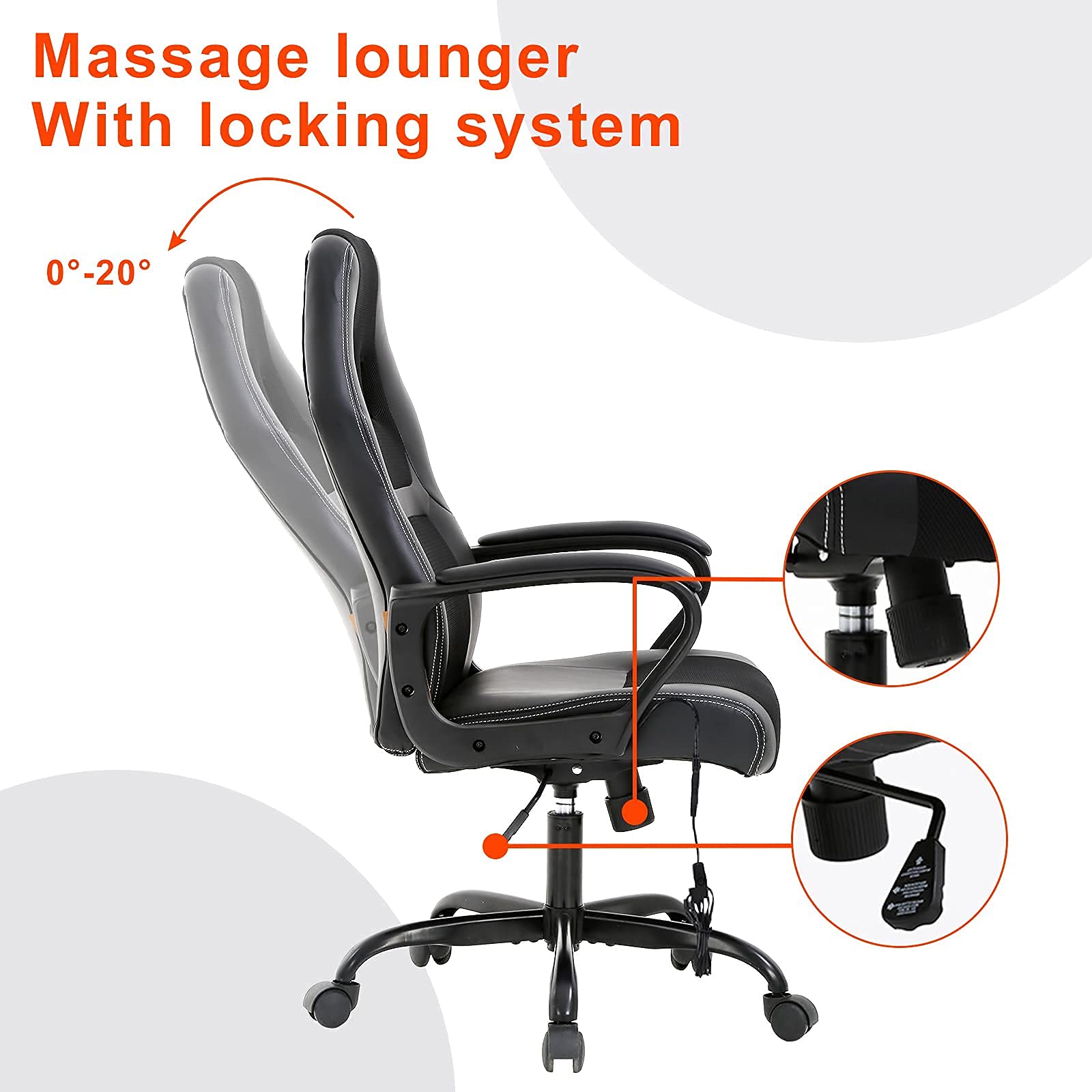 Ergonomic Gaming Chair with Lumbar Support & Headrest - PU Leather High Back PC Office Chair with Wheels for Adults - Perfect for Long Gaming Sessions & Home Office Work - Black