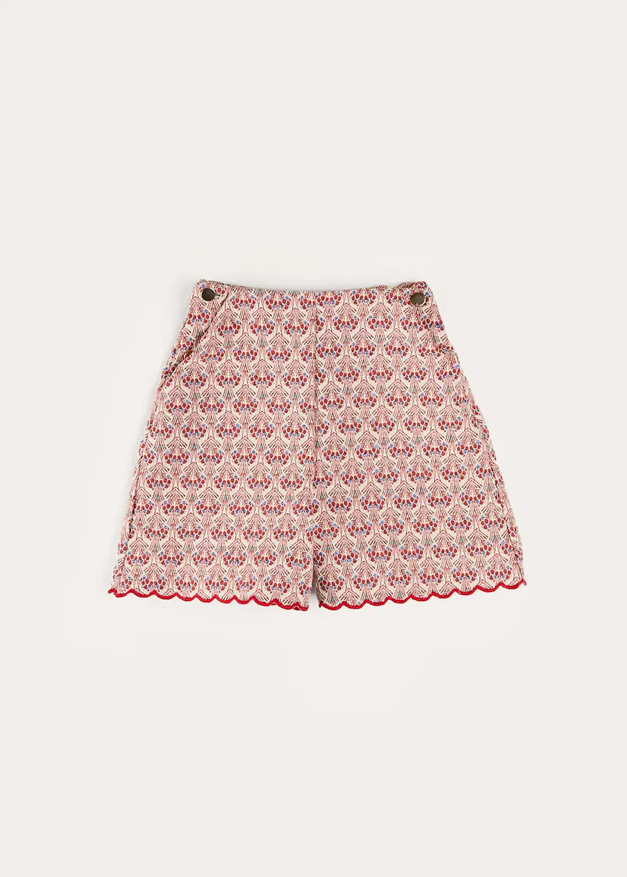 Red Iris Jacquard Button Detail Shorts for Kids (4-12 Years) - Perfect for Summer Outfits, Playdates & Casual Wear