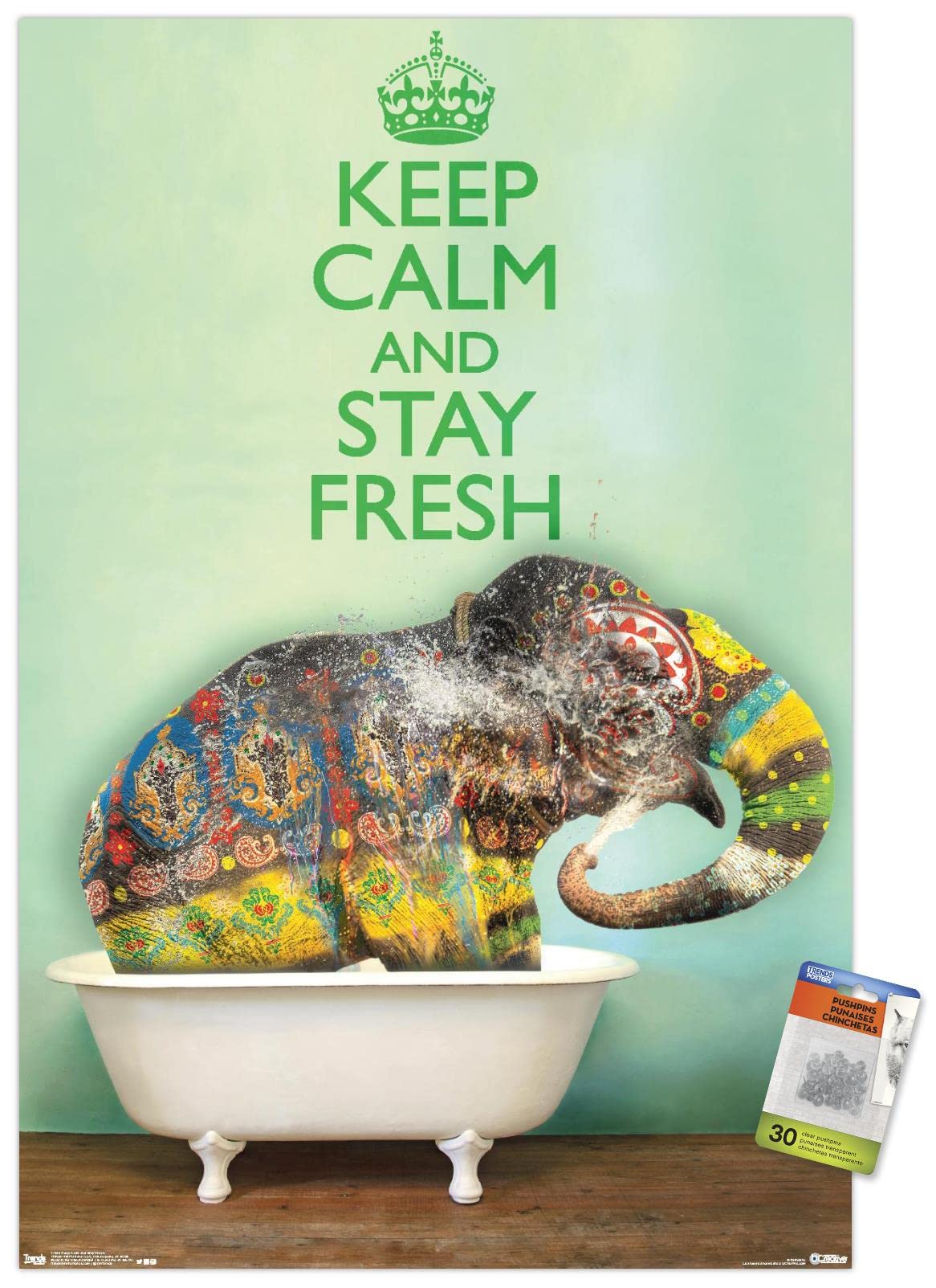 Keep Calm And Stay Fresh Motivational Wall Poster with Push Pins - Perfect for Office, Classroom & Home Decor Inspiration