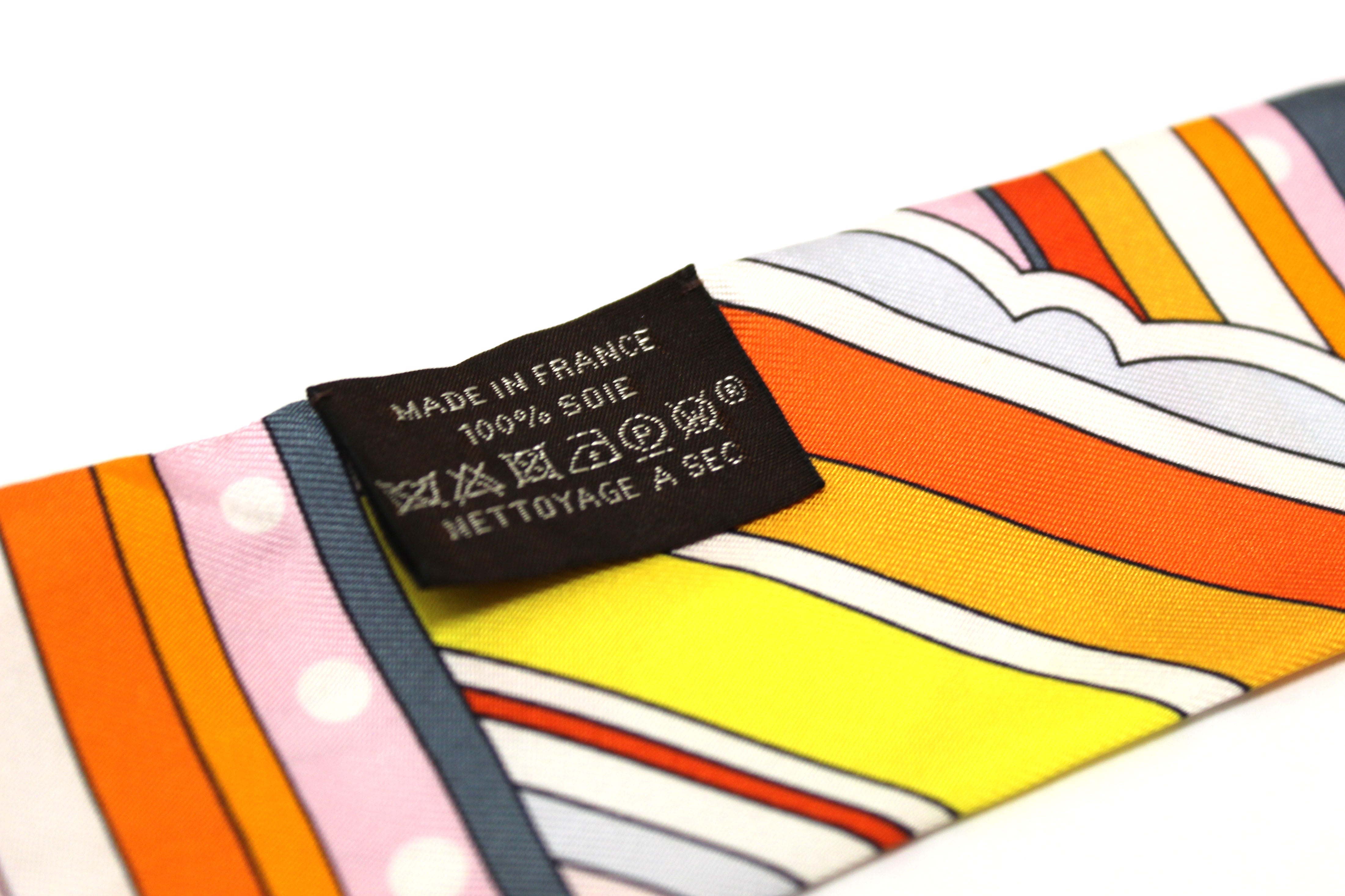 Authentic Hermes Orange Rose Silk Faubourg Rainbow Twilly Scarf - Luxury Fashion Accessory for Women, Perfect for Gifts, Parties & Special Occasions
