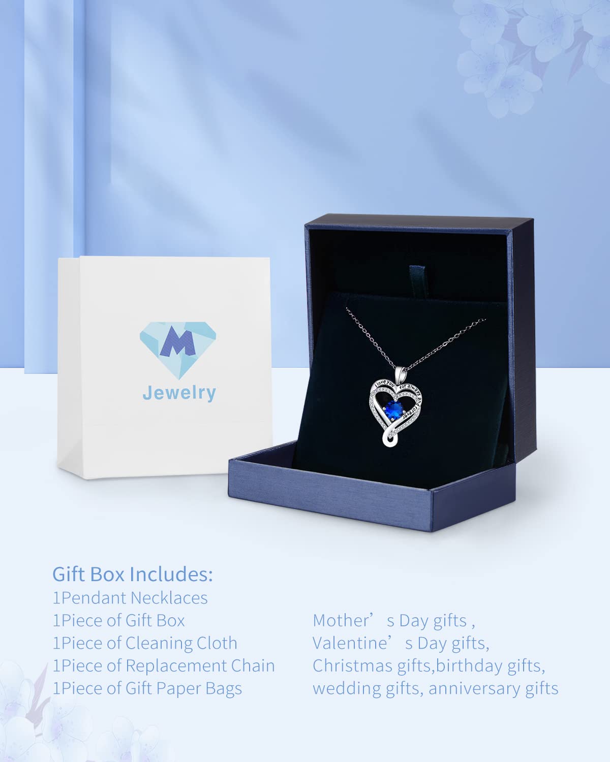 Infinity Heart Birthstone Necklace for Women - S925 Sterling Silver I Love You Jewelry, Anniversary & Birthday Gift for Wife, Girlfriend, Mom, Daughter | Perfect for Valentine's Day, Mother's Day & Romantic Occasions