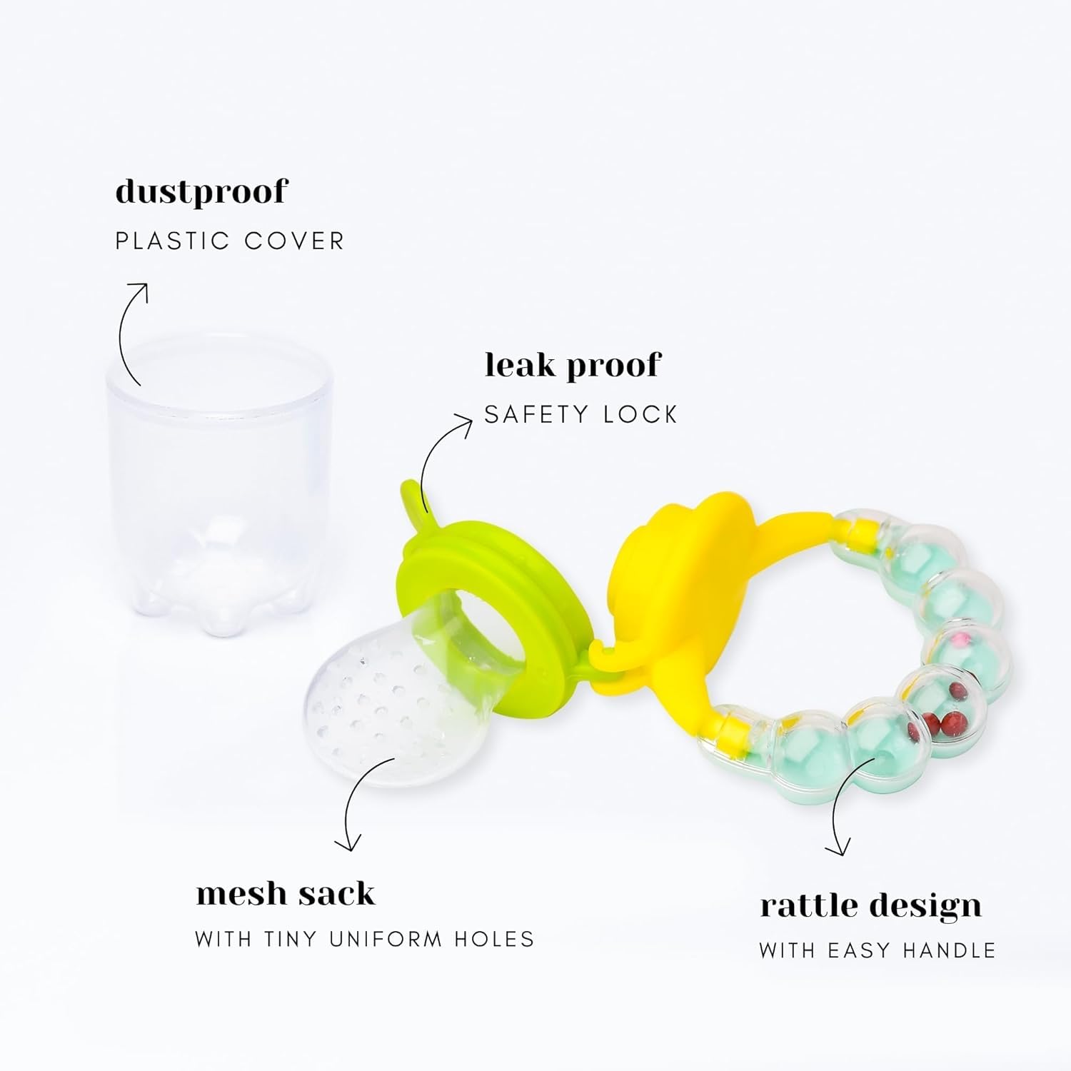 Kritiu BPA-Free Silicone Teething Nibblers Set - Rattle & Star Nibbler Combo for Babies 0-12 Months | Safe Chew Toys for Soothing Sore Gums | Perfect for Daycare, Travel & On-the-Go Teething Relief (Green & Yellow)