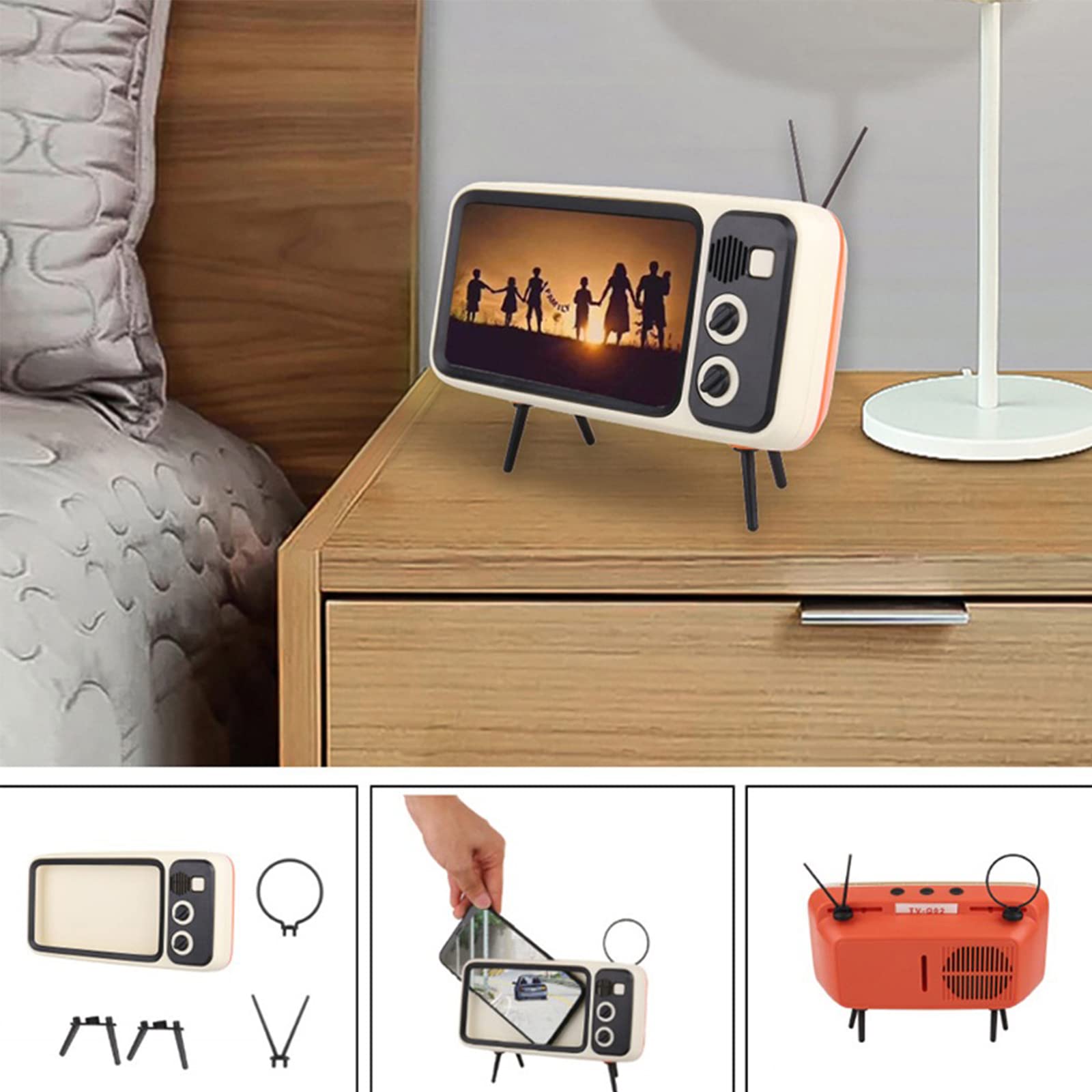 Vintage Retro TV Phone Stand with Wireless Bluetooth Speaker - Universal Holder for 4.7
