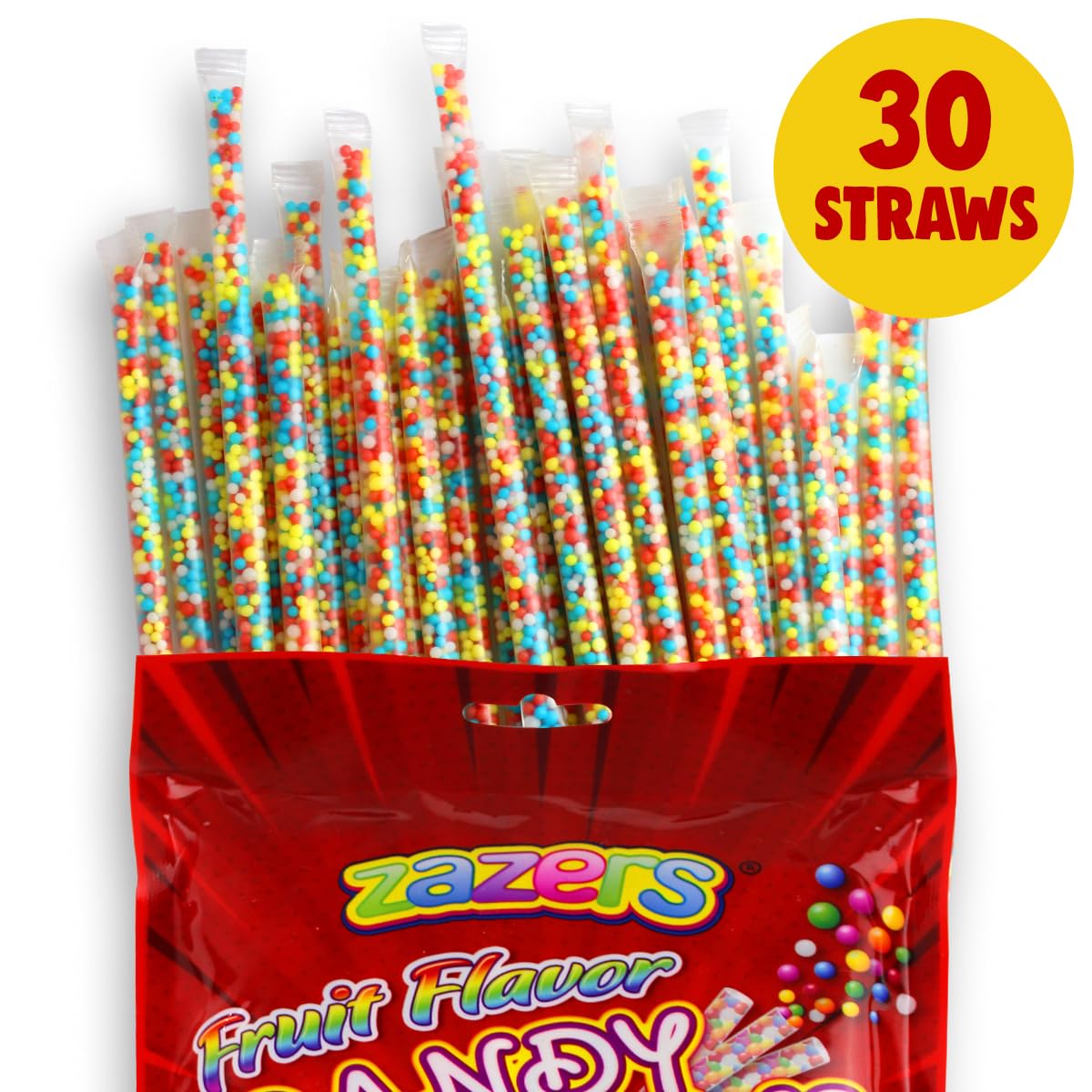 Colorful Fruit Flavor Candy Straws - Individually Wrapped Sweet Dots Snacks for Kids | Gluten Free & Nut Free | Perfect for Birthday Parties, Halloween, Festivals & School Events - Pack of 30