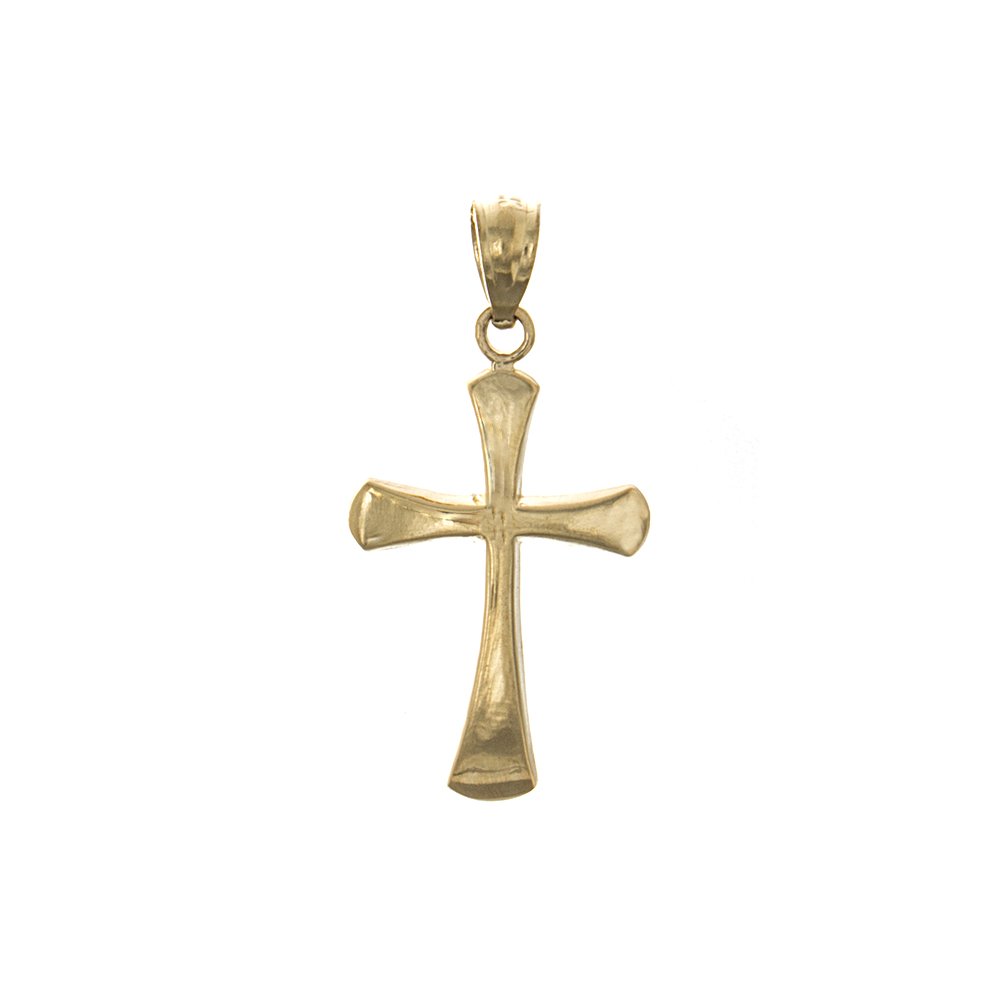 14K Yellow Gold Religious Charm Pendant - Beveled Cross with Round Tips, High Polish Finish - Perfect for Baptism, First Communion & Spiritual Gifts