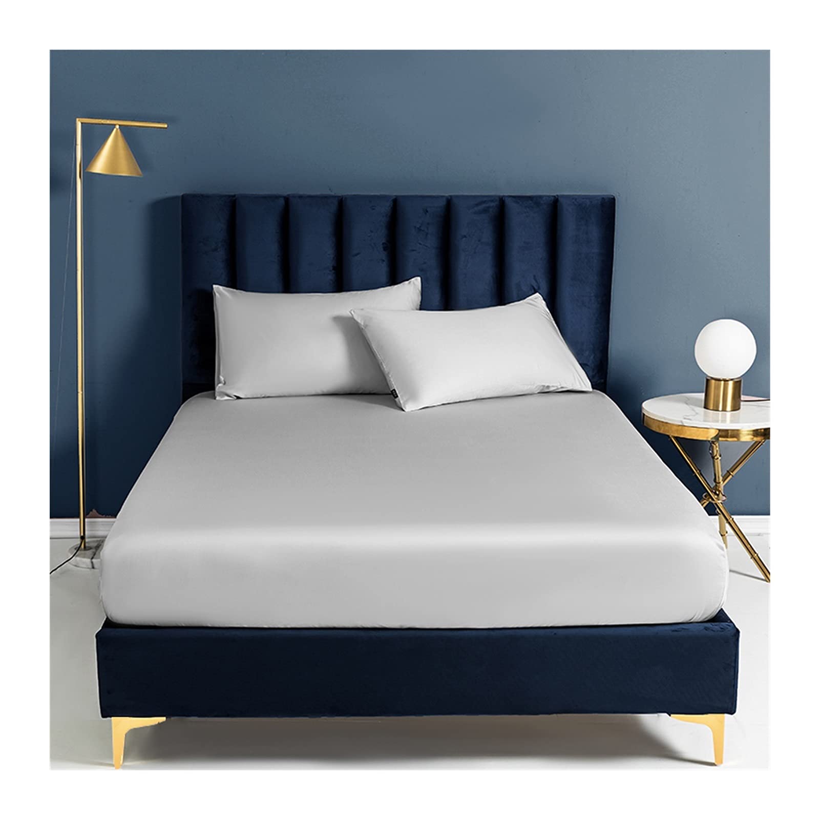 Premium Tencel Satin Fitted Sheet - Twin/Queen/King Size, 60S Soft Skin-Friendly Deep Pocket Mattress Cover (Gray, 200x220+30cm) - Non-Slip Bottom Sheet for Luxurious Comfort - Perfect for Bedrooms, Guest Rooms & Hotels