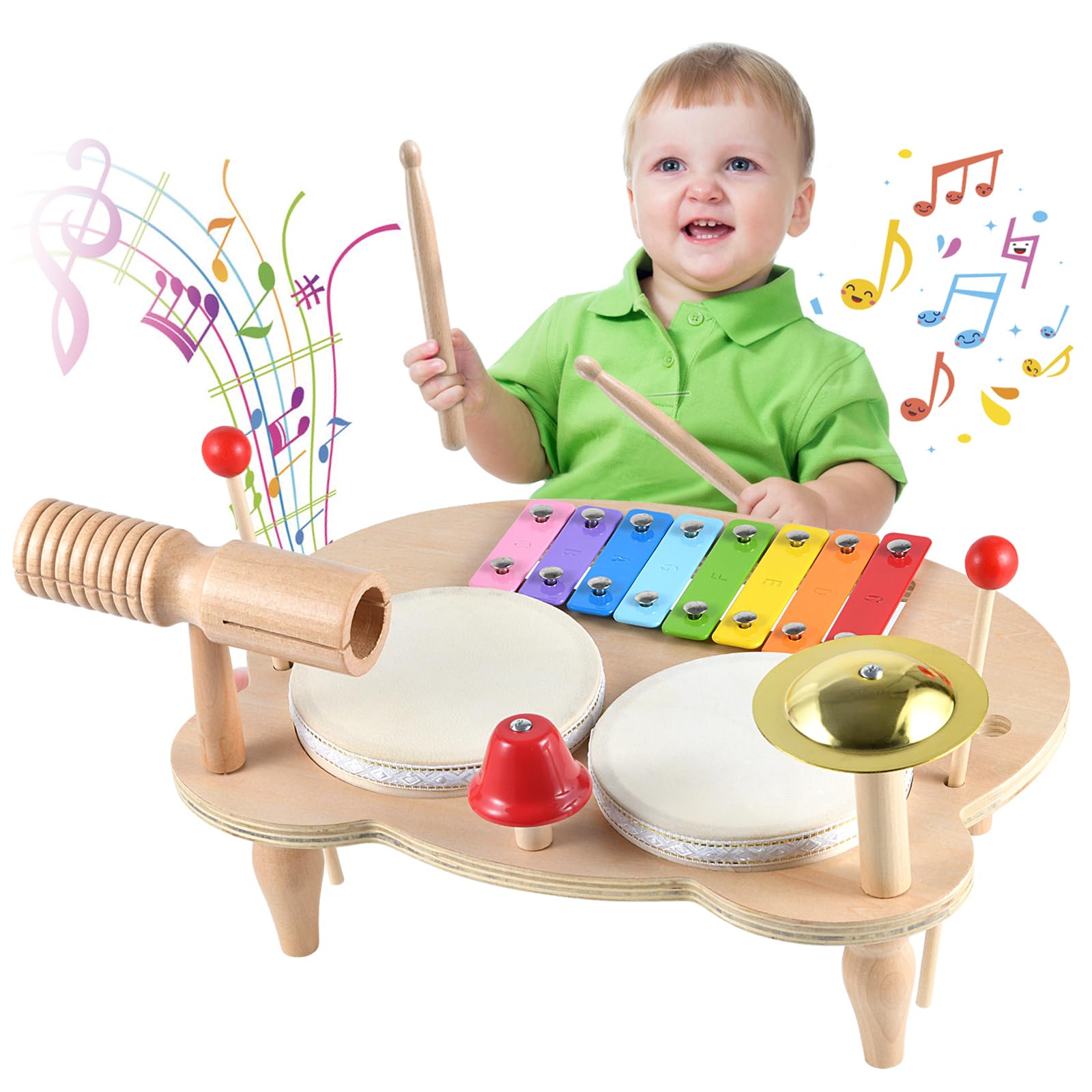 **Ehome 10-in-1 Kids Musical Instruments Set - Wooden Xylophone, Drum, Tambourine & Percussion Toys for Toddlers & Preschoolers - Montessori Learning & Birthday Gift for Boys & Girls - Perfect for Early Childhood Music Education & Playtime Fun**
