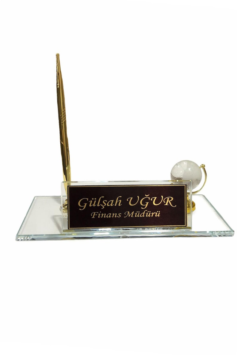 MOOG Black Glass Desk Name Plate with Clock - Elegant Office Nameplate with Built-in Clock for Professional Workspace Decor