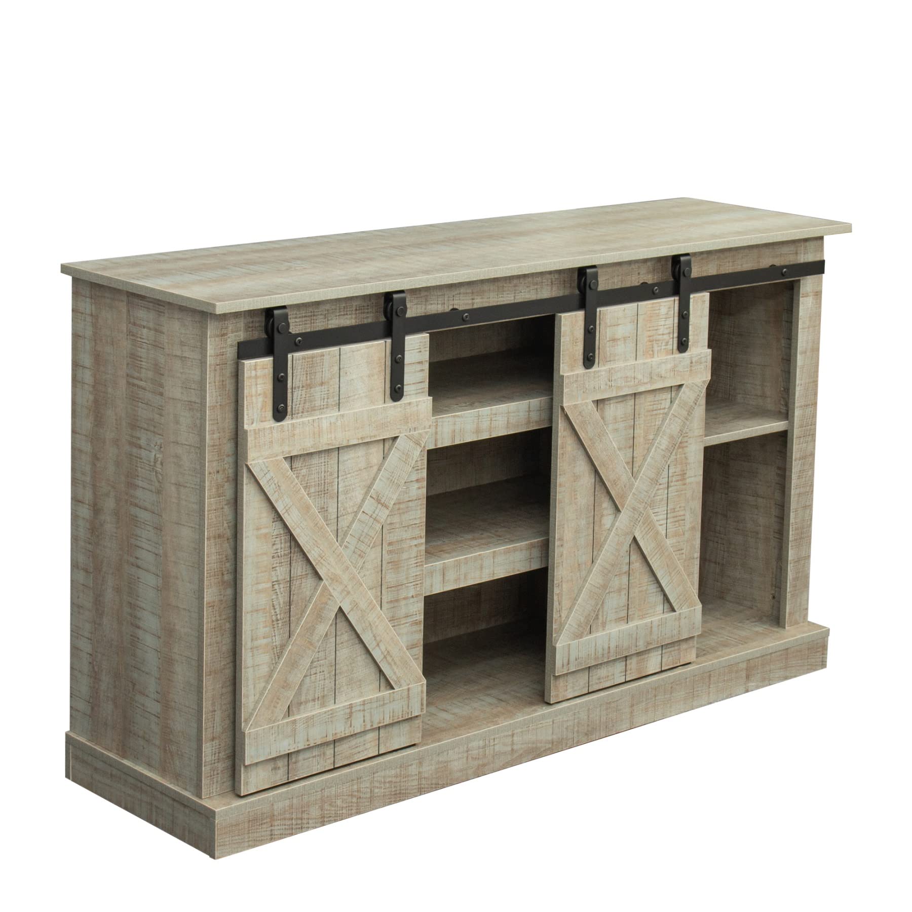 Farmhouse TV Stand with Sliding Barn Door & 3 Shelves - Media Storage Entertainment Center for 65 Inch Flat Screen TVs - Perfect for Living Room, Home Theater & Family Entertainment Spaces
