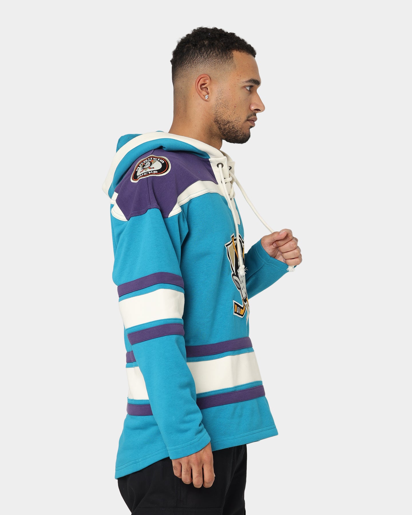 47 Brand Anaheim Ducks Lacer Hoodie - Purple & Sharks Teal - Men's NHL Hockey Pullover Sweatshirt for Game Day & Casual Wear