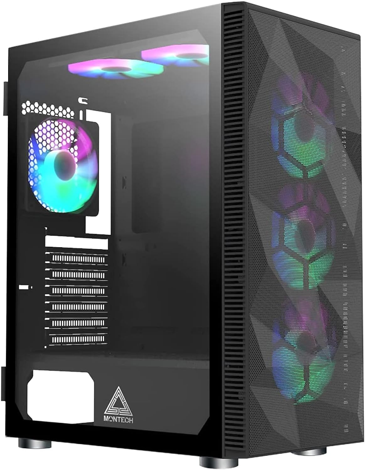 Montech X3 Mesh ATX Mid-Tower PC Gaming Case - 6 RGB Fans (3x140mm & 3x120mm), High Airflow Design, Tempered Glass Side Panel, USB 3.0 Ports - Perfect for Gaming Rigs, Streaming Setups & High-Performance Computers