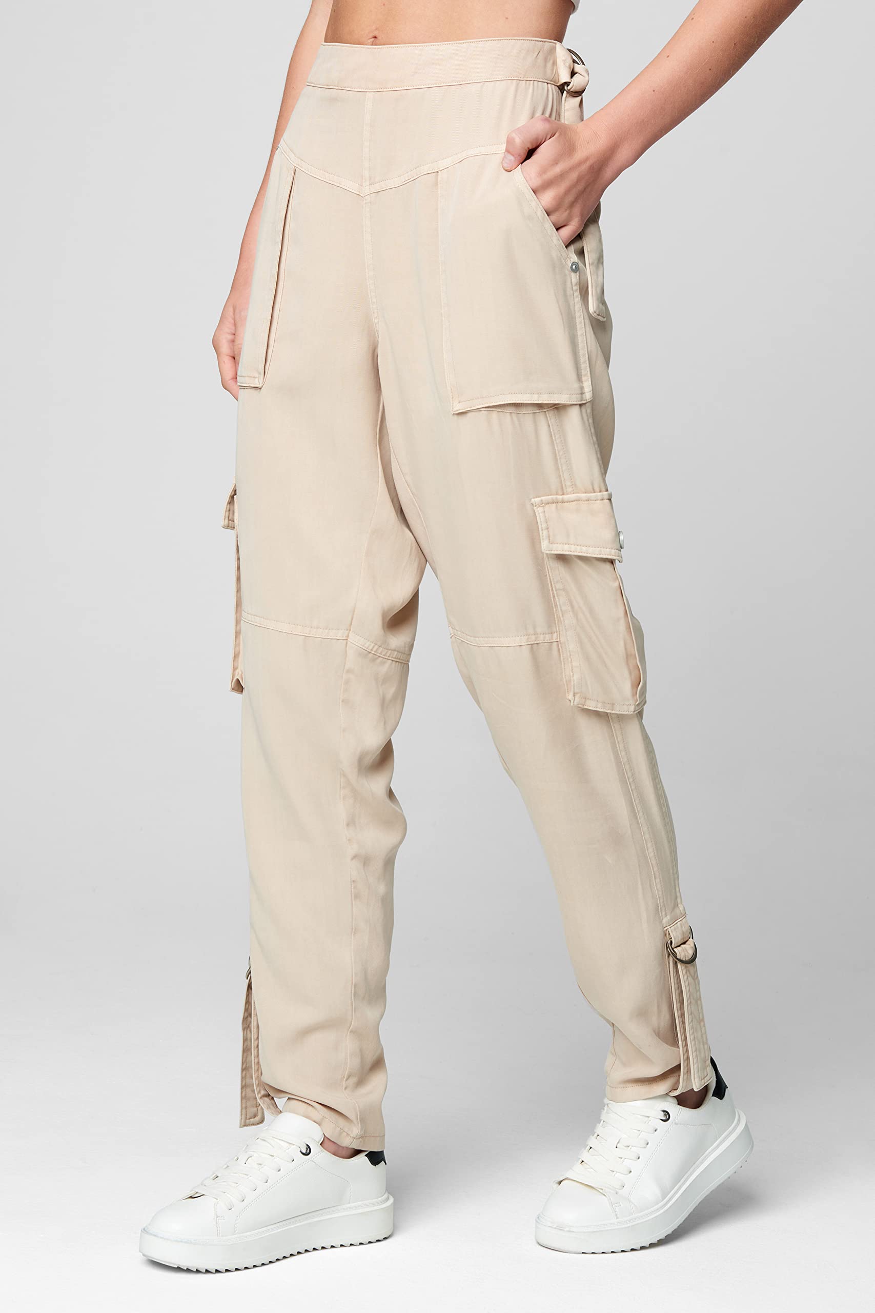 BLANKNYC Women's High-Waisted Cargo Pants with Stretchy Elastic Waistband - Comfortable & Stylish Casual Trousers for Work, Travel & Everyday Wear