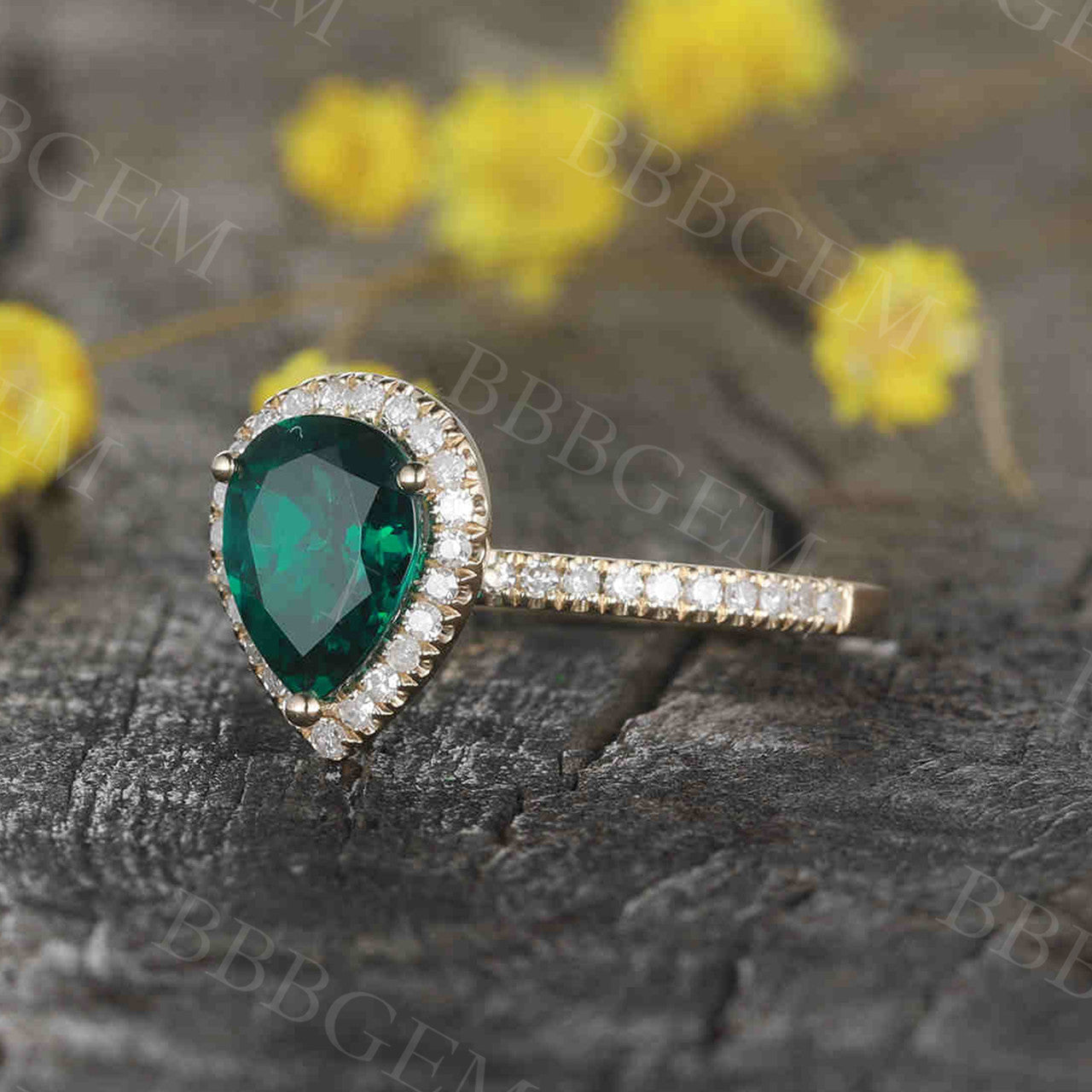 Emerald Diamond Engagement Ring 14K/18K Gold Pear Shape Halo Promise Ring for Women - Thin Stackable Wedding Band, Perfect for Proposals, Anniversaries & Everyday Elegance