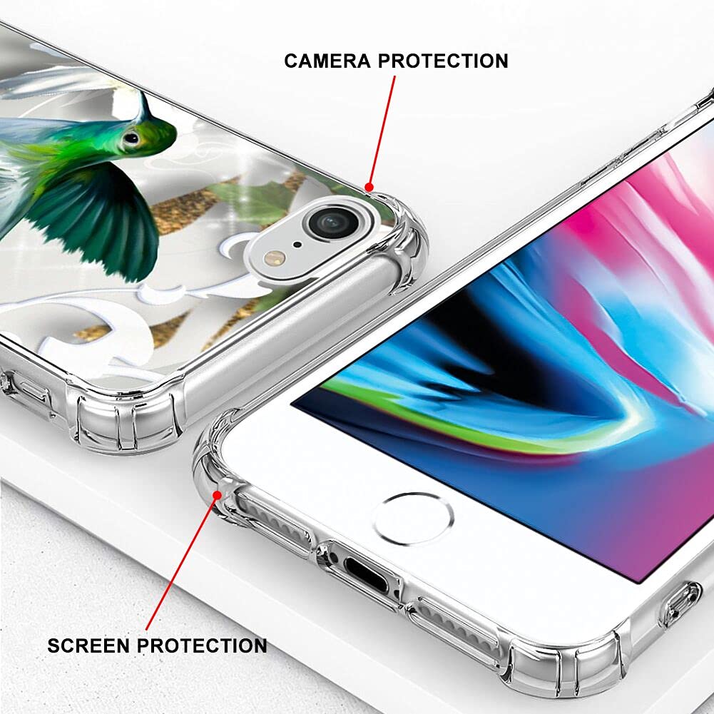 Premium Clear Shockproof Phone Case for iPhone 7/8/SE2 - Green Hummingbird Design with 4-Corner Protection | Slim Protective Cover for Everyday Use, Outdoor Activities & Travel