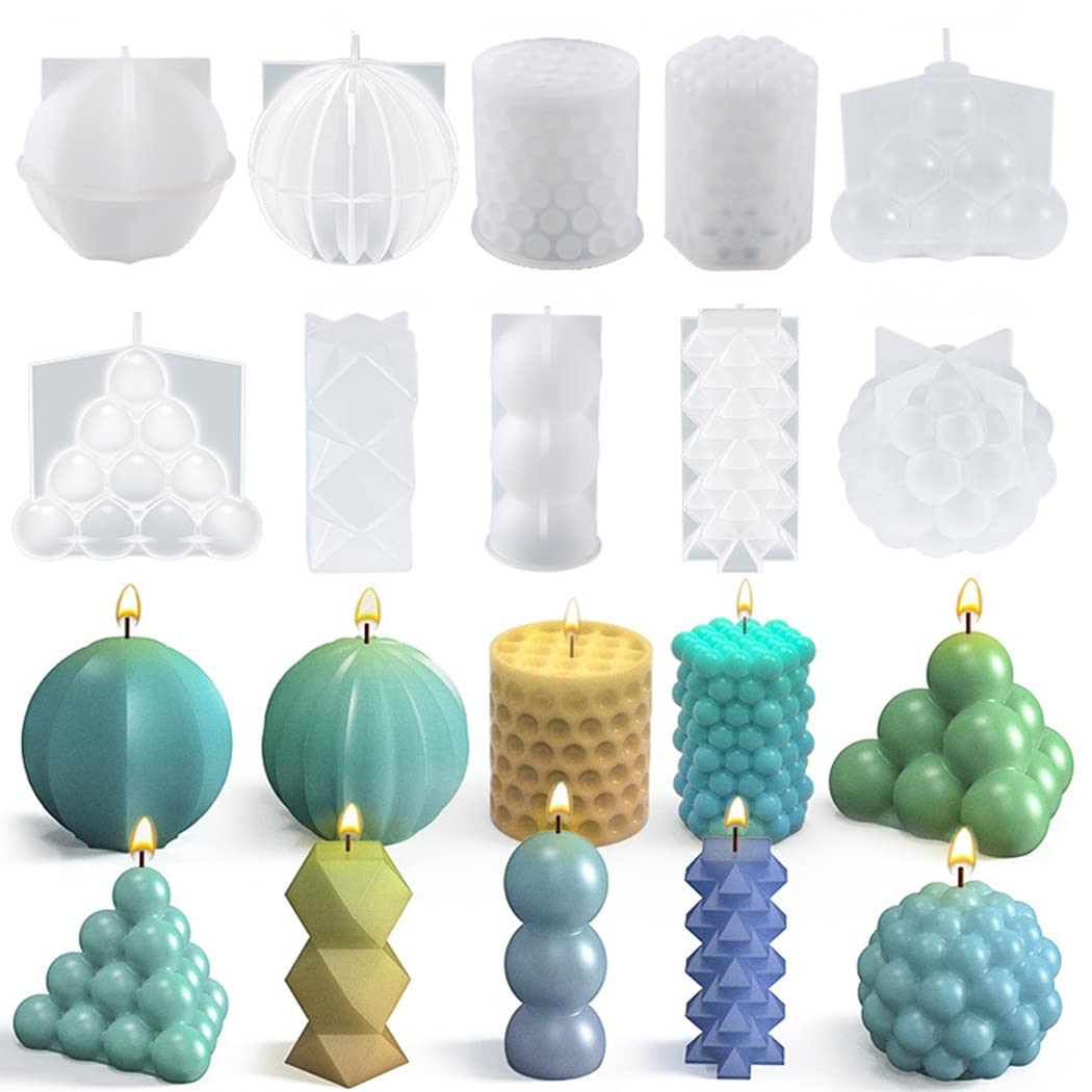 10 Pcs Geometric Candle Molds for DIY Candle Making - Epoxy Resin Silicone Molds for Home Decor, Table Centerpiece & Romantic Gifts (White) | Perfect for Wedding, Party & Holiday Decorations