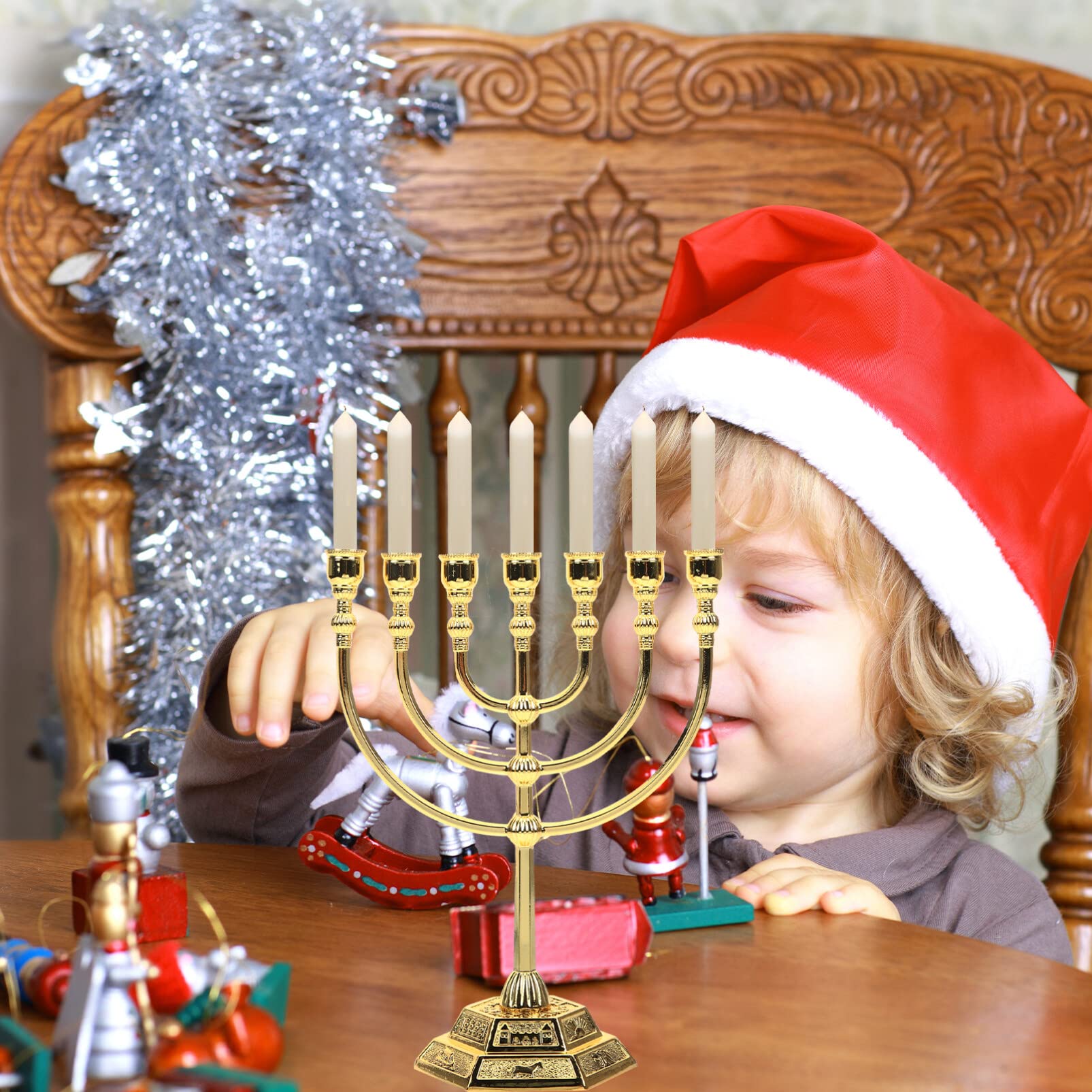 BESPORTBLE 7-Branch Menorah Candle Holder - Golden Hanukkah Candelabra for Jewish Home Decor, Jerusalem Temple Inspired Table Centerpiece | Perfect for Hanukkah Celebrations, Jewish Holidays & Spiritual Home Display