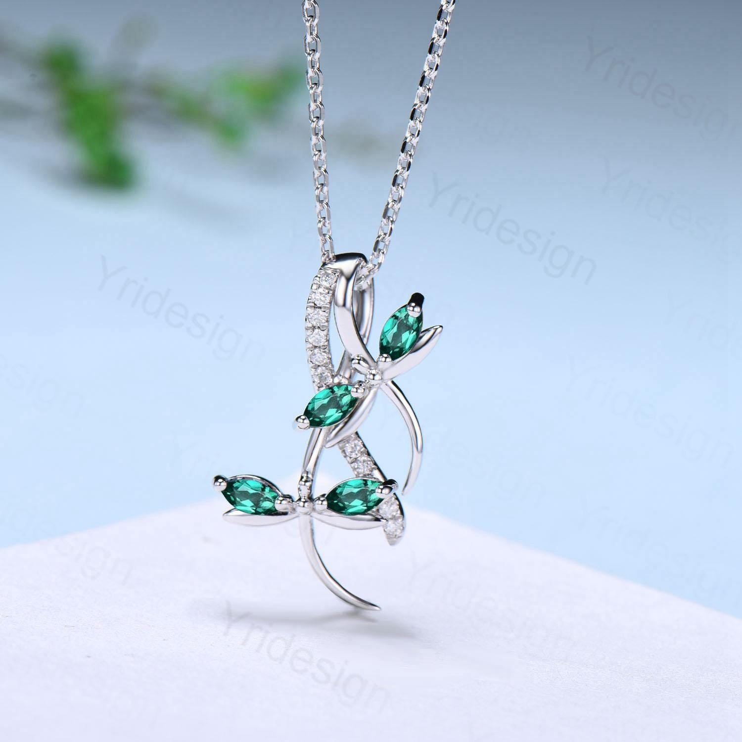 Nature Inspired Emerald Necklace - Unique Marquise Cut Dragonfly Pendant with May Birthstone | Elegant Women's Jewelry Gift for Anniversary, Birthday & Special Occasions | Perfect for Weddings, Date Nights & Formal Events