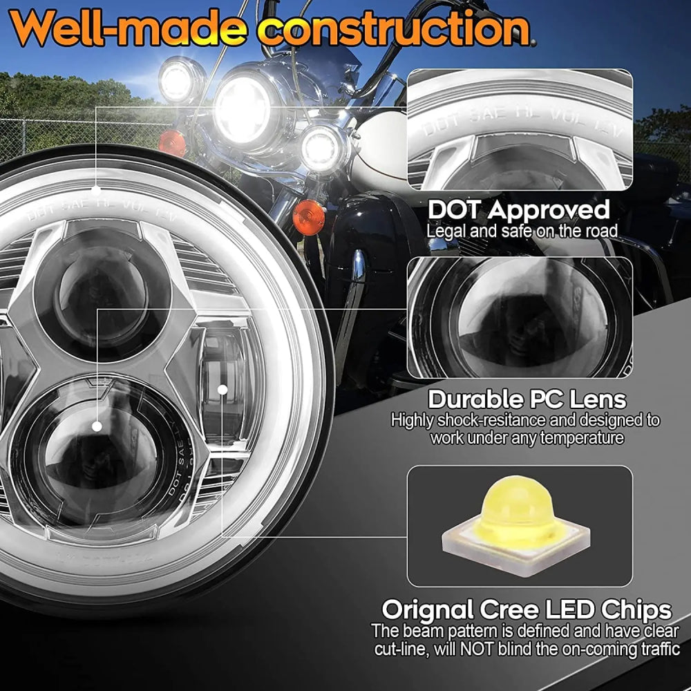LOYO 7 Inch LED Spider Headlight & 4.5 Inch Passing Lamp Kit for Harley Davidson Touring Models - Street Glide, Road King, Electra Glide Ultra Classic - High Visibility Motorcycle Lighting for Night Riding & Highway Safety