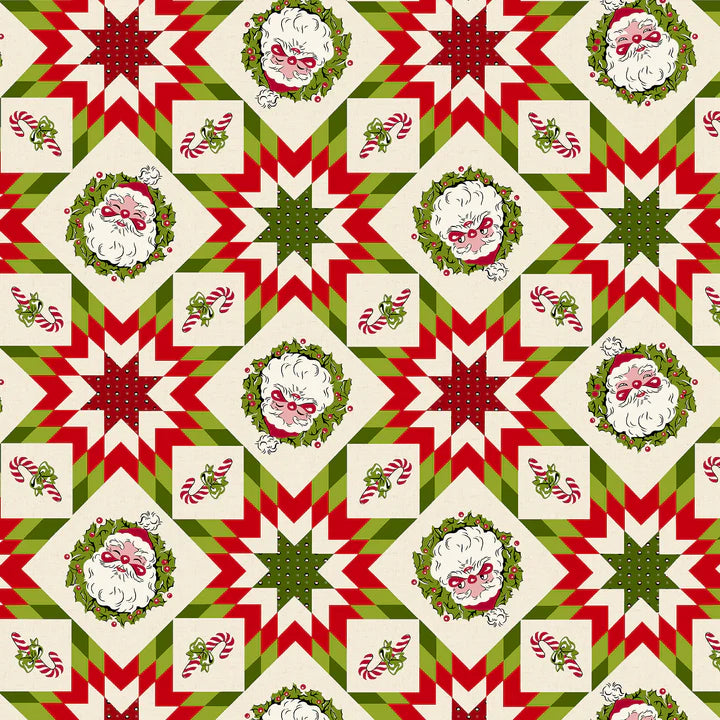 Buttermilk Basin Vintage Santa Christmas Fabric by the Yard - Red Patchwork Cotton for Quilting, DIY Crafts & Holiday Decorations