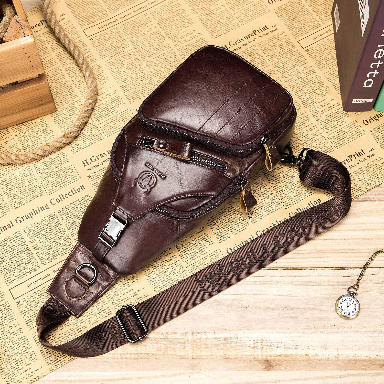 Men's Leather Crossbody Sling Bag - Casual Chest Shoulder Bag for Travel, Hiking & Everyday Use | Durable Daypack Backpack for Outdoor Adventures & Daily Commute