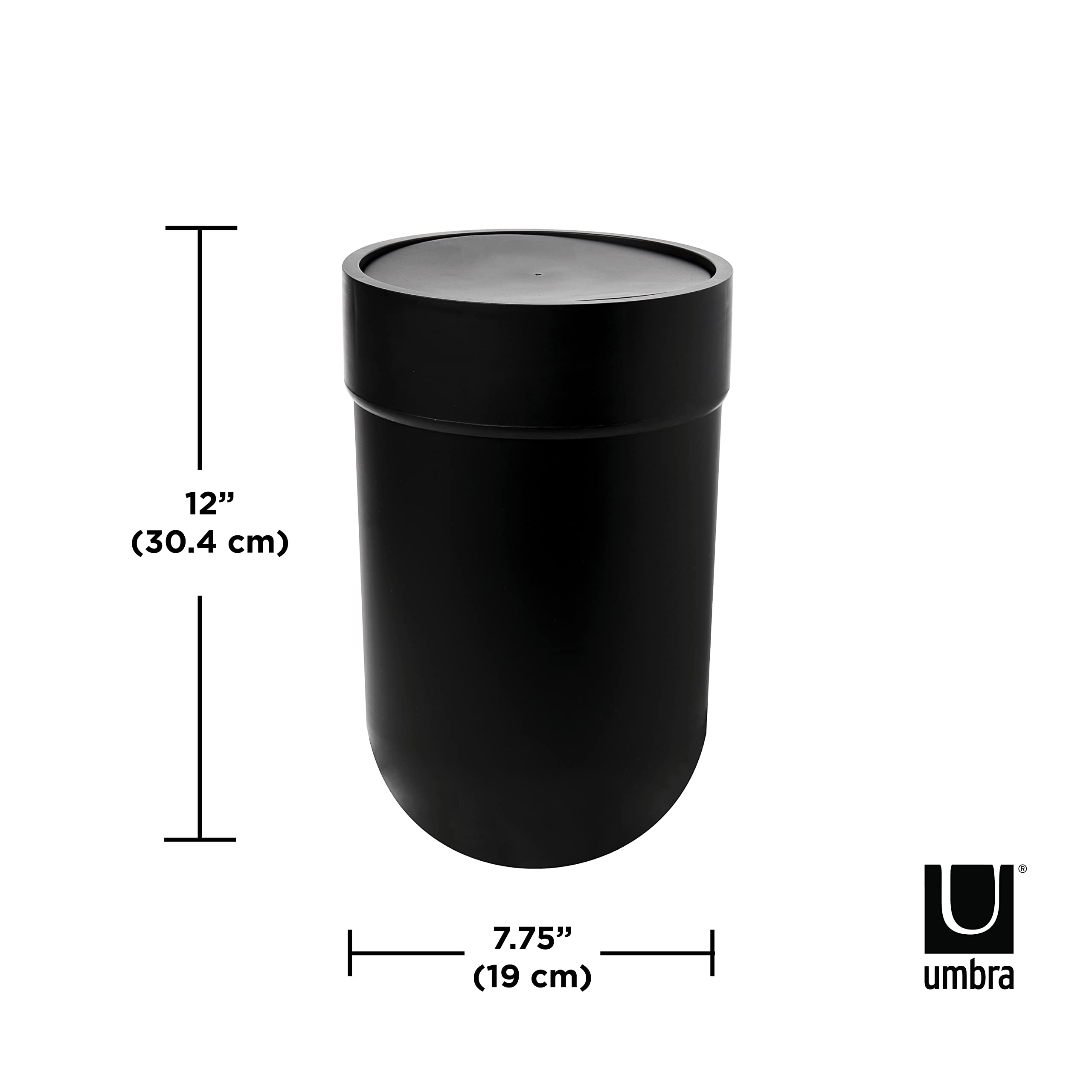 Umbra Touch Waste Can - Small Trash Can with Lid, Swing Lid Waste Basket for Bathroom, Kitchen & Office - Black Garbage Bin with Odor Control