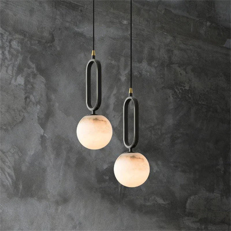 Modern Alabaster Sphere Pendant Light - Elegant Minimalist Ceiling Fixture for Dining Room, Bedroom, or Living Room Decor
