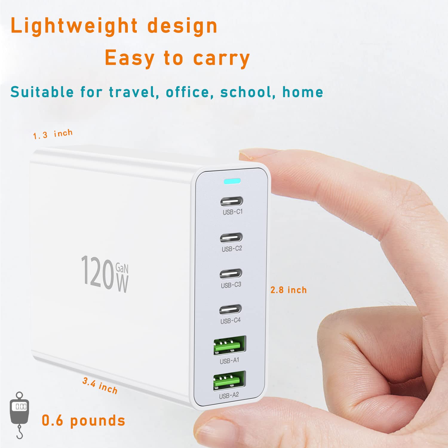 6-Port 120W USB C Fast Charger Block - Multi Port USB Wall Charger Hub for iPhone 15/14/13/12, Samsung Galaxy S23/S22/Note, iPad Pro & Tablets - Perfect for Home, Office & Travel Charging Needs