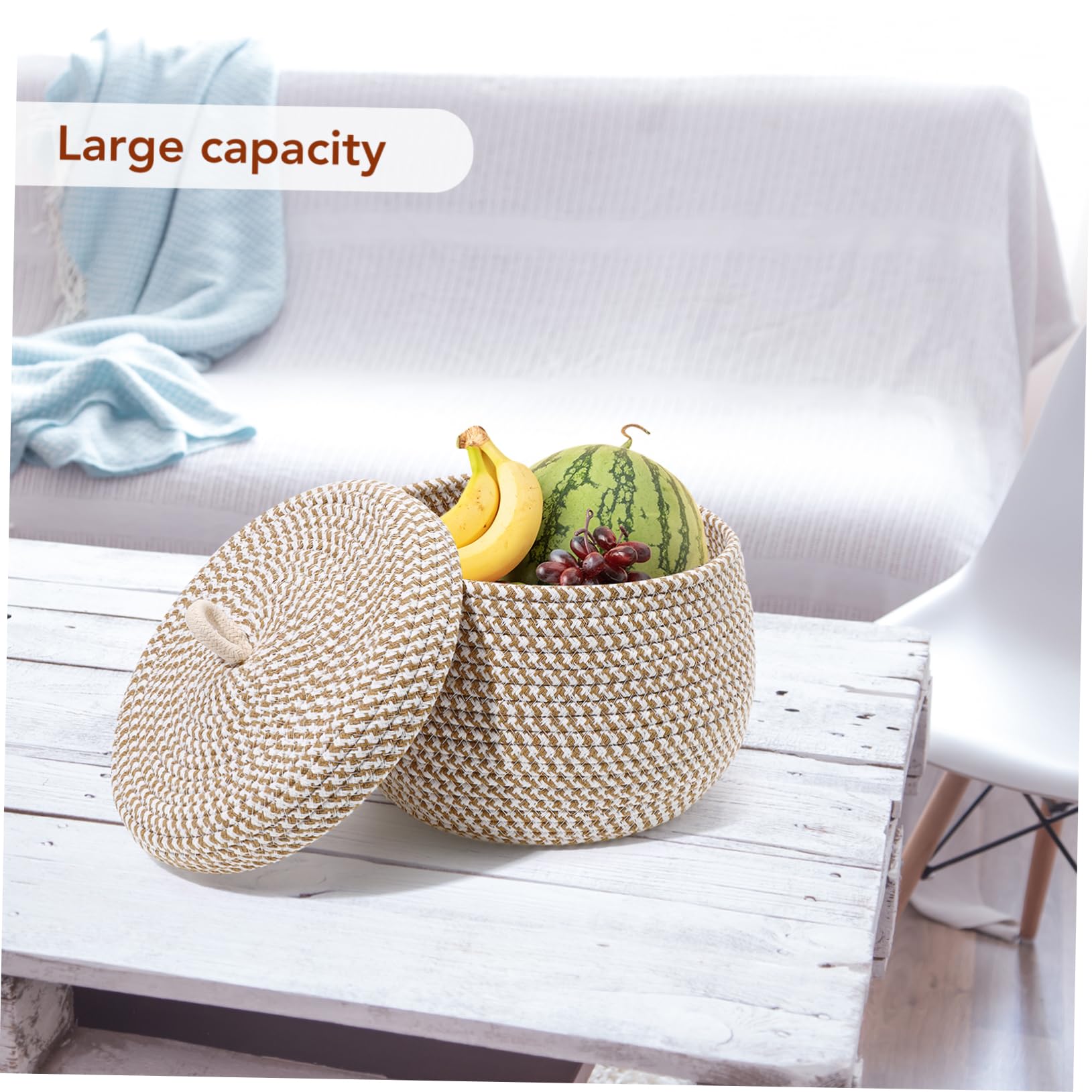 Small Woven Rope Basket with Lid - Round Storage Organizer for Home Decor, Closet, Bathroom & Nursery Organization | Decorative Storage Box for Toys, Blankets & Essentials