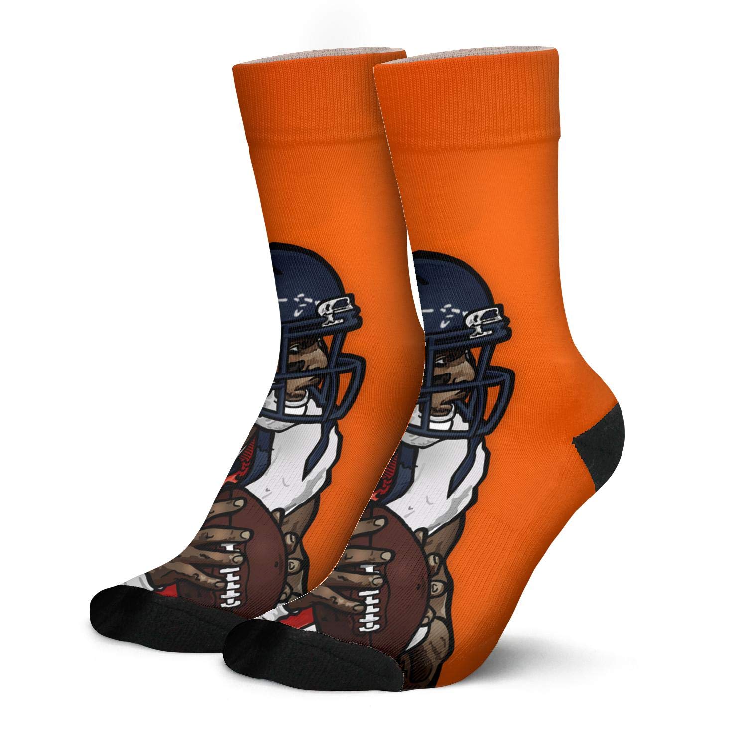 Men's Hiking Socks - Moisture Wicking Crew Socks with Football Design for Outdoor Activities, Sports & Daily Wear | Blue Gray Athletic Boot Socks