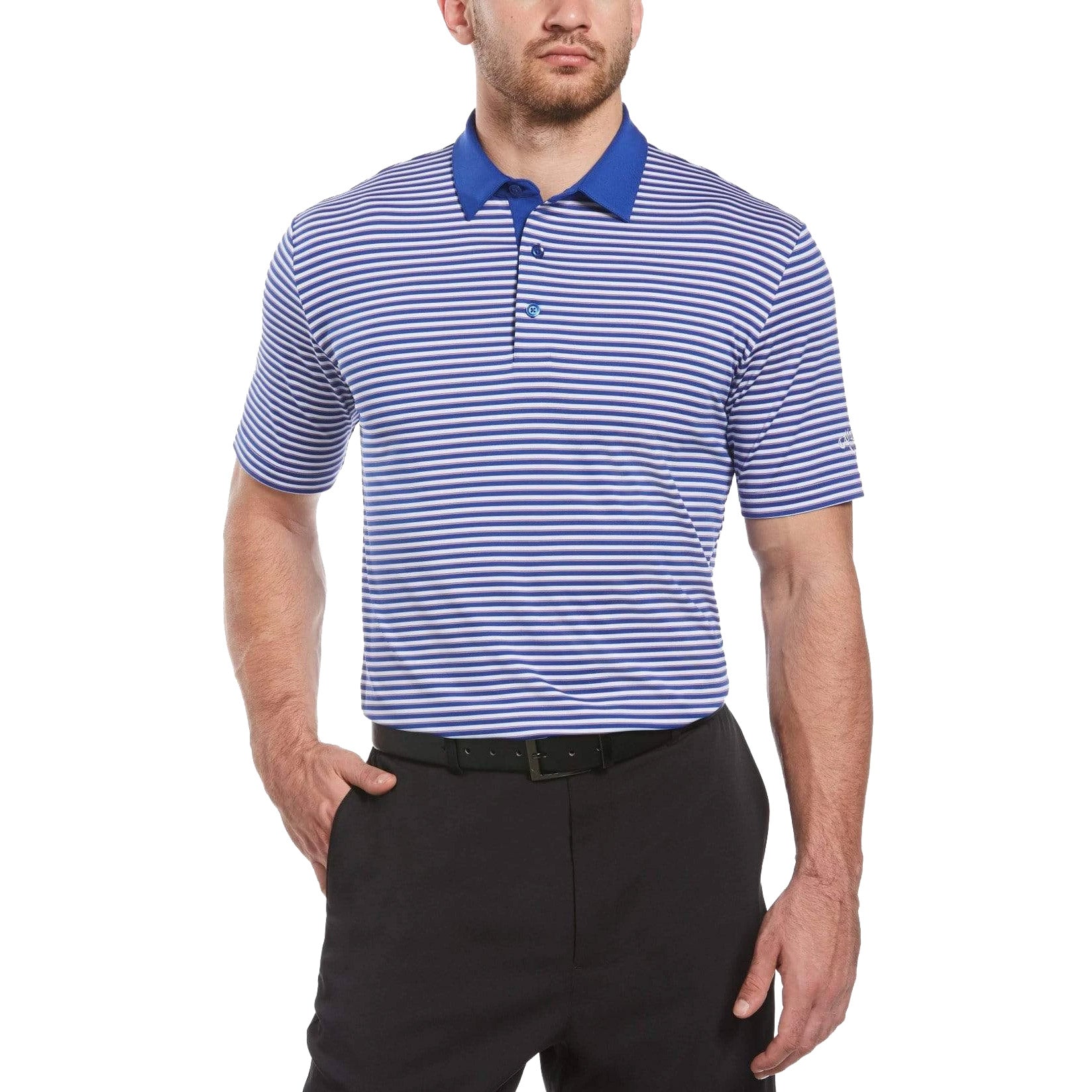 Callaway Men's Golf Polo Shirt - 3 Color Stripe Design - Moisture Wicking & UV Protection - Perfect for Golf, Business Casual & Outdoor Activities