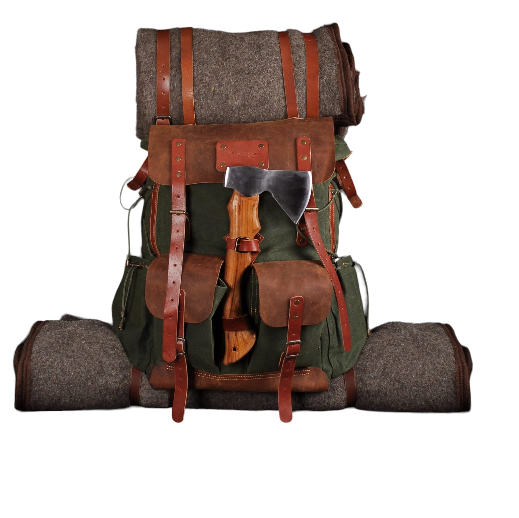 Premium Bushcraft & Camping Backpack - 60L Waxed Canvas & Leather Travel Backpack for Outdoor Adventures, Hiking & Survival Gear - Customizable (40L Option Available)