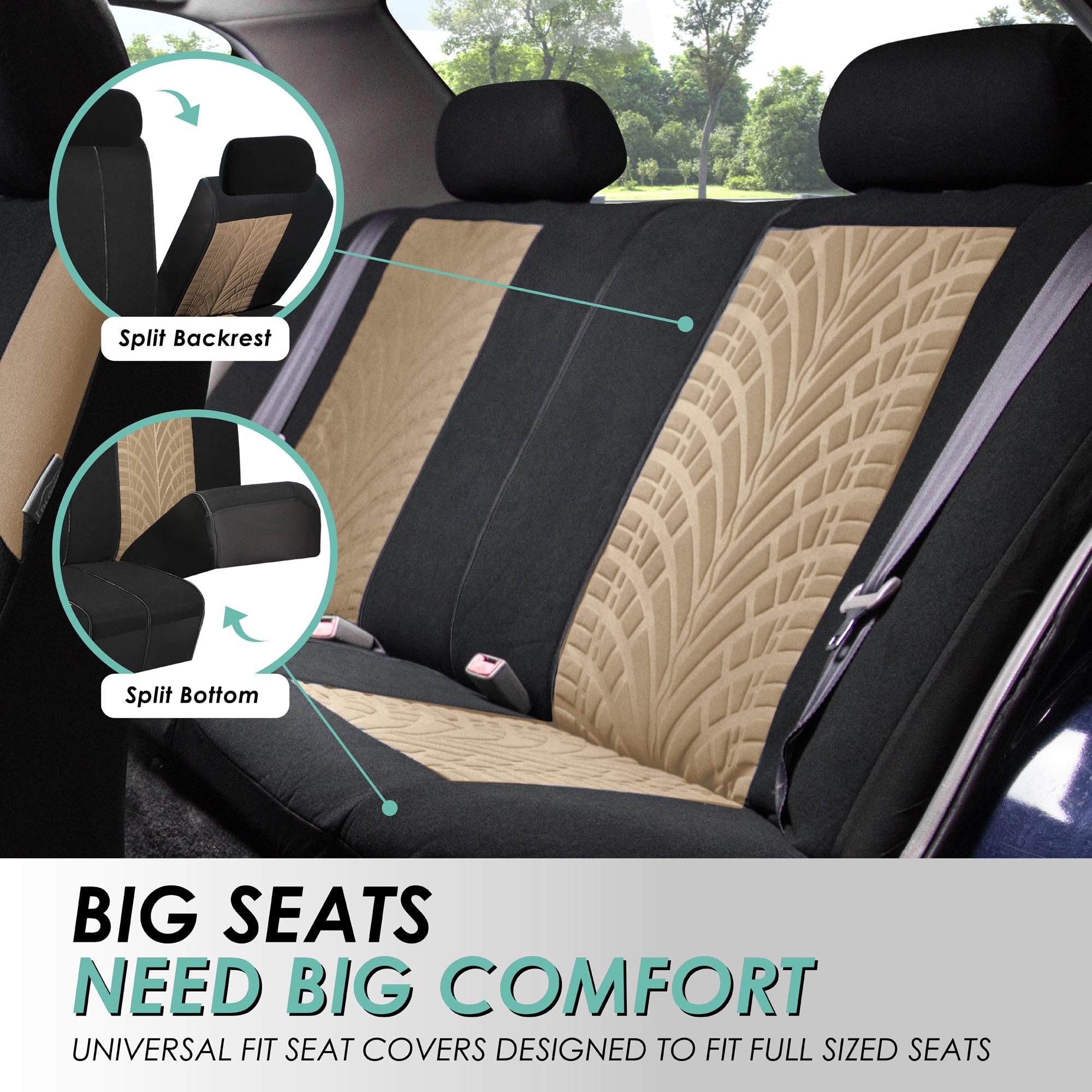 FFH Group 3-Row 7-Seater Beige Car Seat Covers - Universal Fit for Cars, Trucks & SUVs | Airbag Compatible, Split Rear Design | Premium Travel Protection | Perfect for Road Trips, Family Outings & Daily Commutes