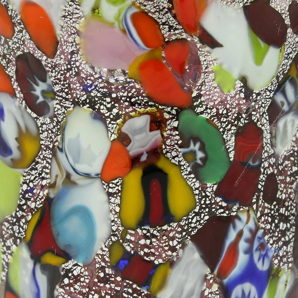 Venetian Murano Glass Drinking Cup - Handcrafted Silver Foil Millefiori Wine Glass for Elegant Dinner Parties & Home Decor