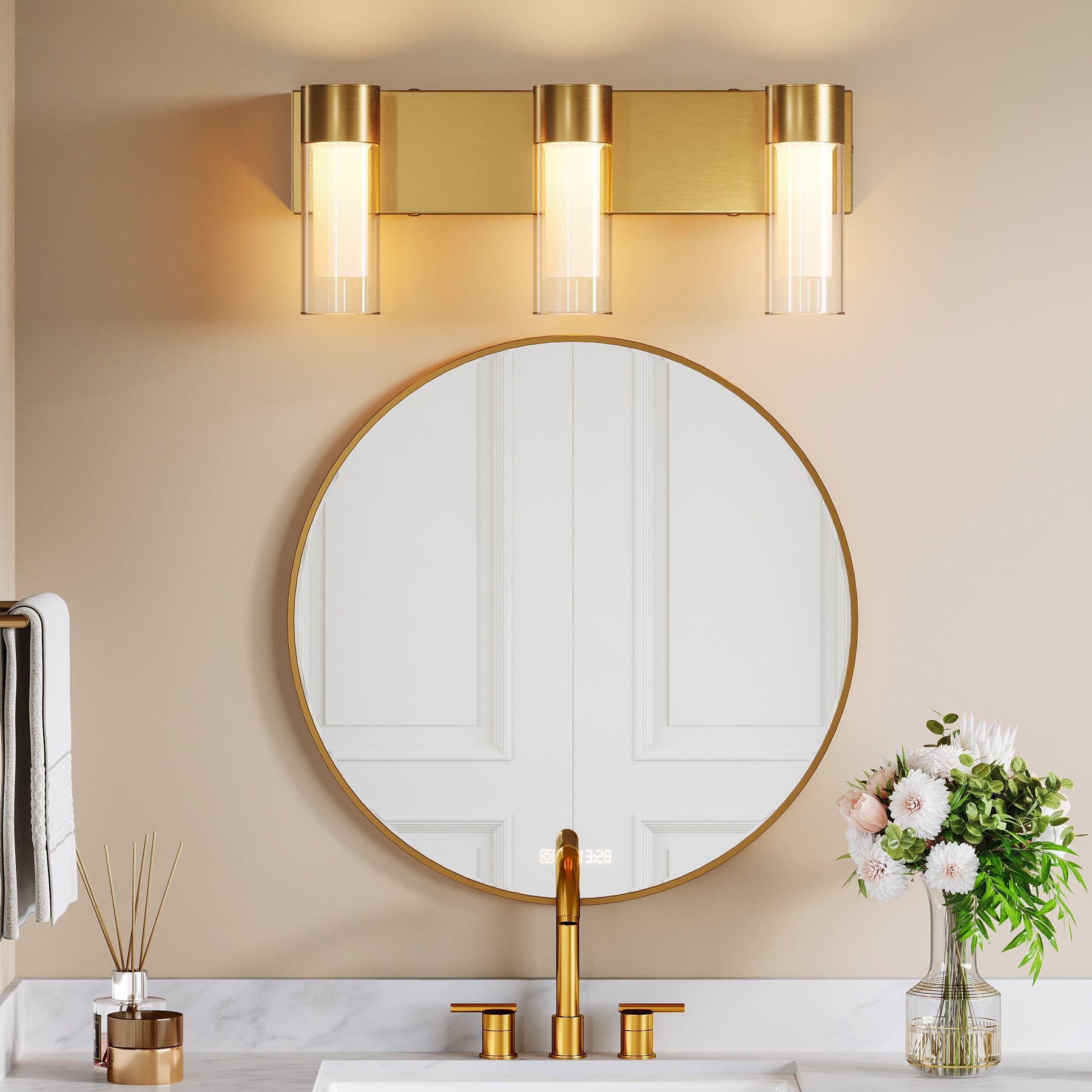3-Light Modern Bathroom Vanity Wall Lights with Clear Glass Shades - Perfect for Bathroom, Powder Room & Dressing Room Lighting