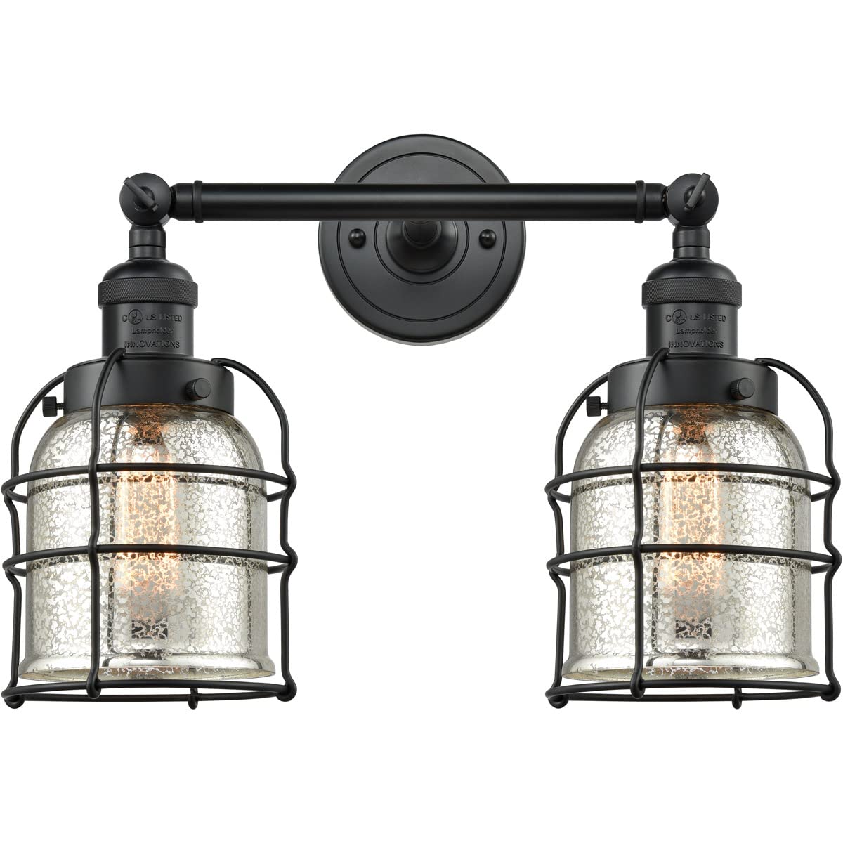 Innovations 208L-BK-G58-CE 2-Light Vertical Bathroom Vanity Light Fixture in Matte Black - Perfect for Modern Bathroom, Powder Room & Dressing Room Lighting